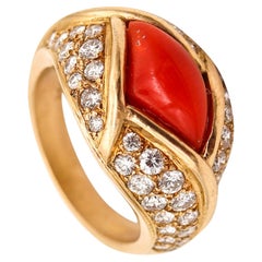 CARTIER Paris 1970 Ring aus 18 Karat Gelbgold mit 6,23 Karat Diamanten und Koralle