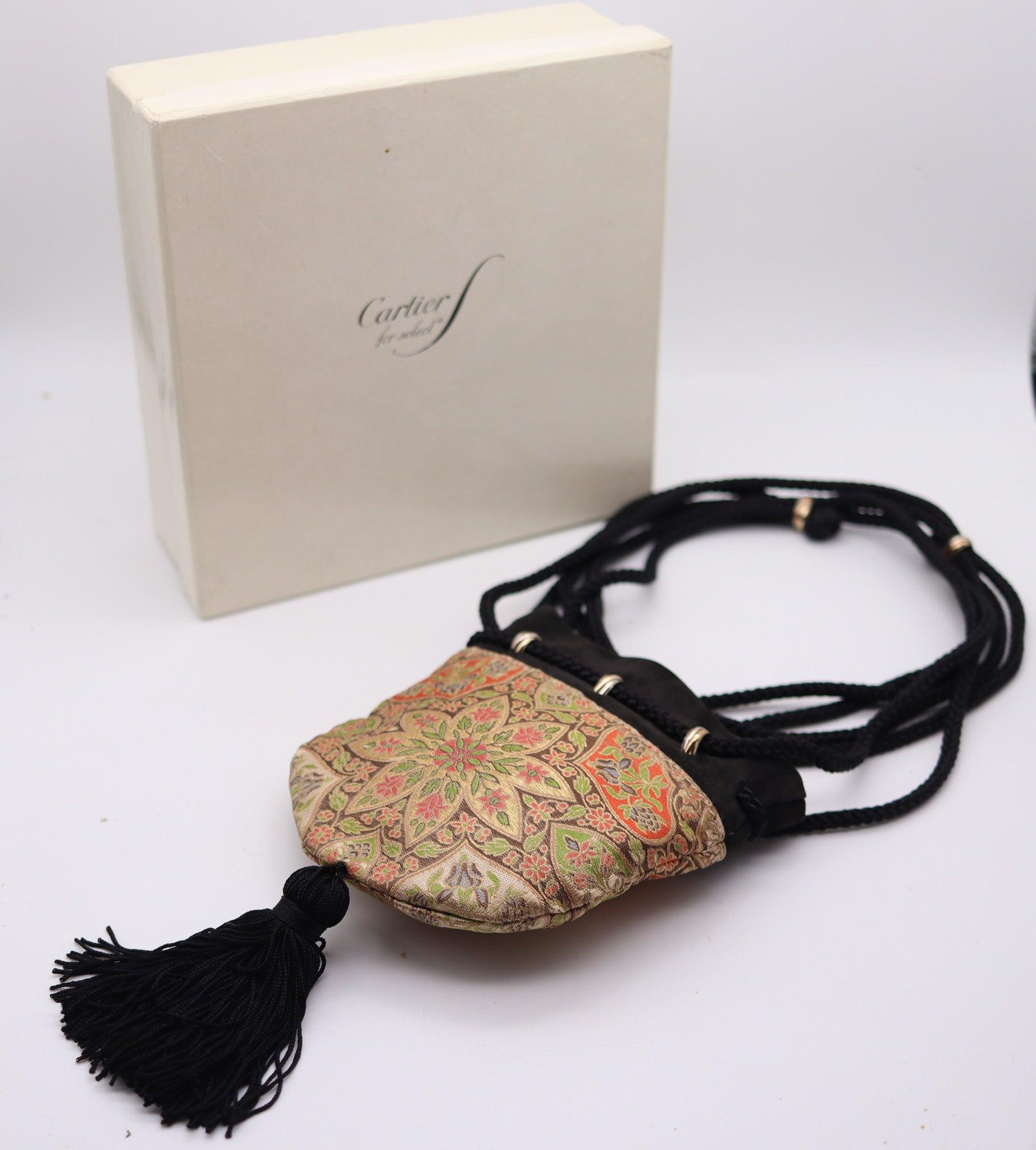 Art Déco Cartier Paris 1970 Select Trinity Portafoglio in seta Mughal e oro 18 carati in vendita