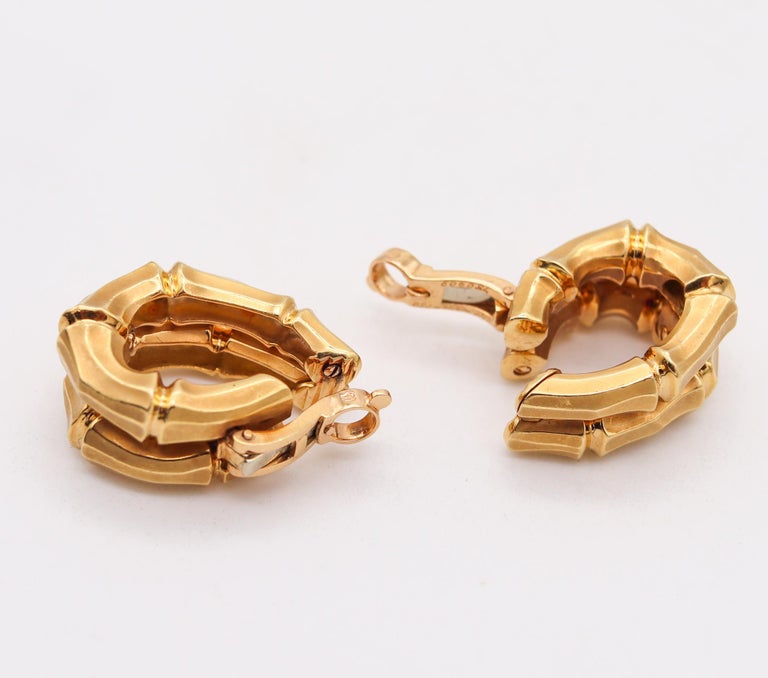 Women's Cartier Paris 1970 Vintage Double Bamboo Hoop Clips Earrings in 18Kt Yellow Gold