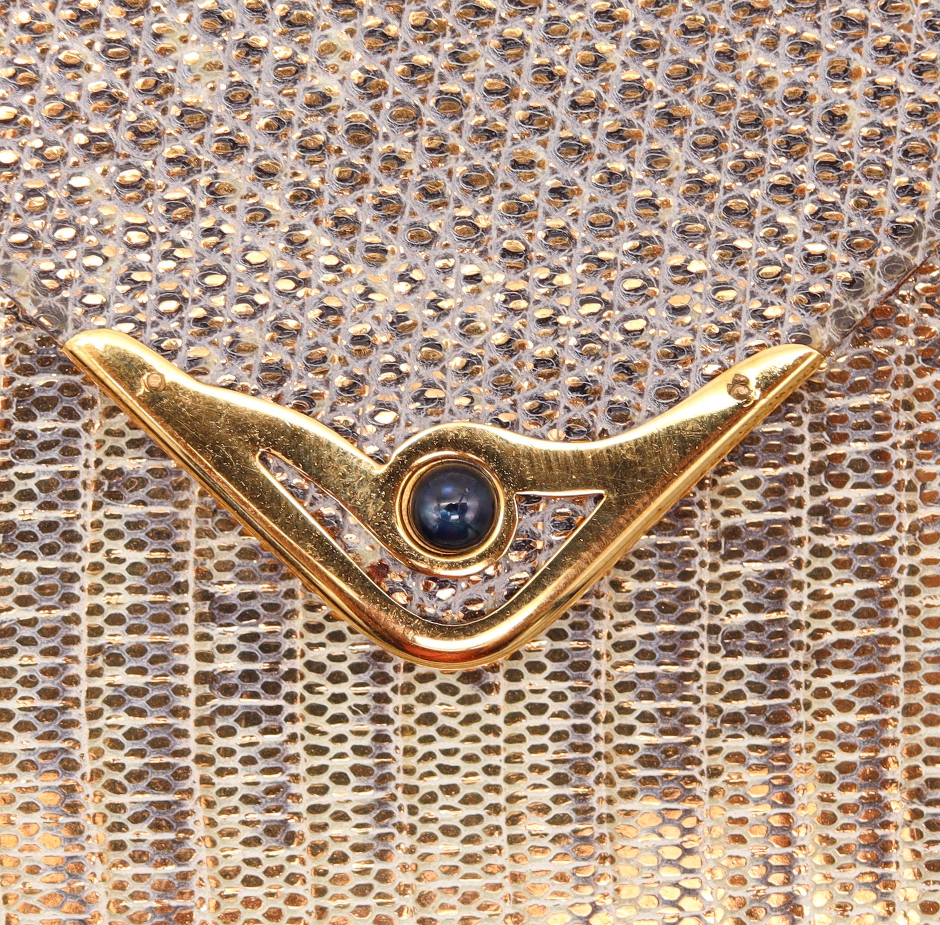 Late 20th Century Cartier Paris 1970 Wallet Minaudiere in Iridescent Lizard 18k Gold & Sapphire