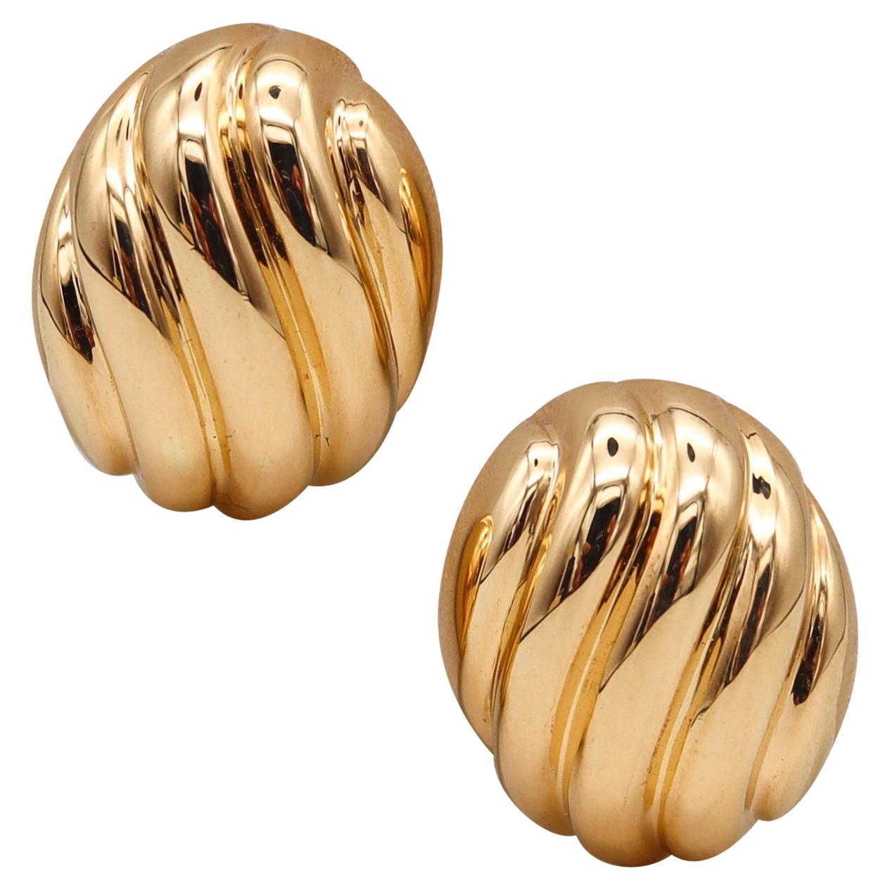 Cartier Paris 1970 Wavy Oval Clips on Earrings in Solid 18kt Yellow Gold