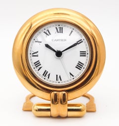 CARTIER Paris 1980 Foldable Desk Clock In 18Kt Yellow Gold Gilt Plating