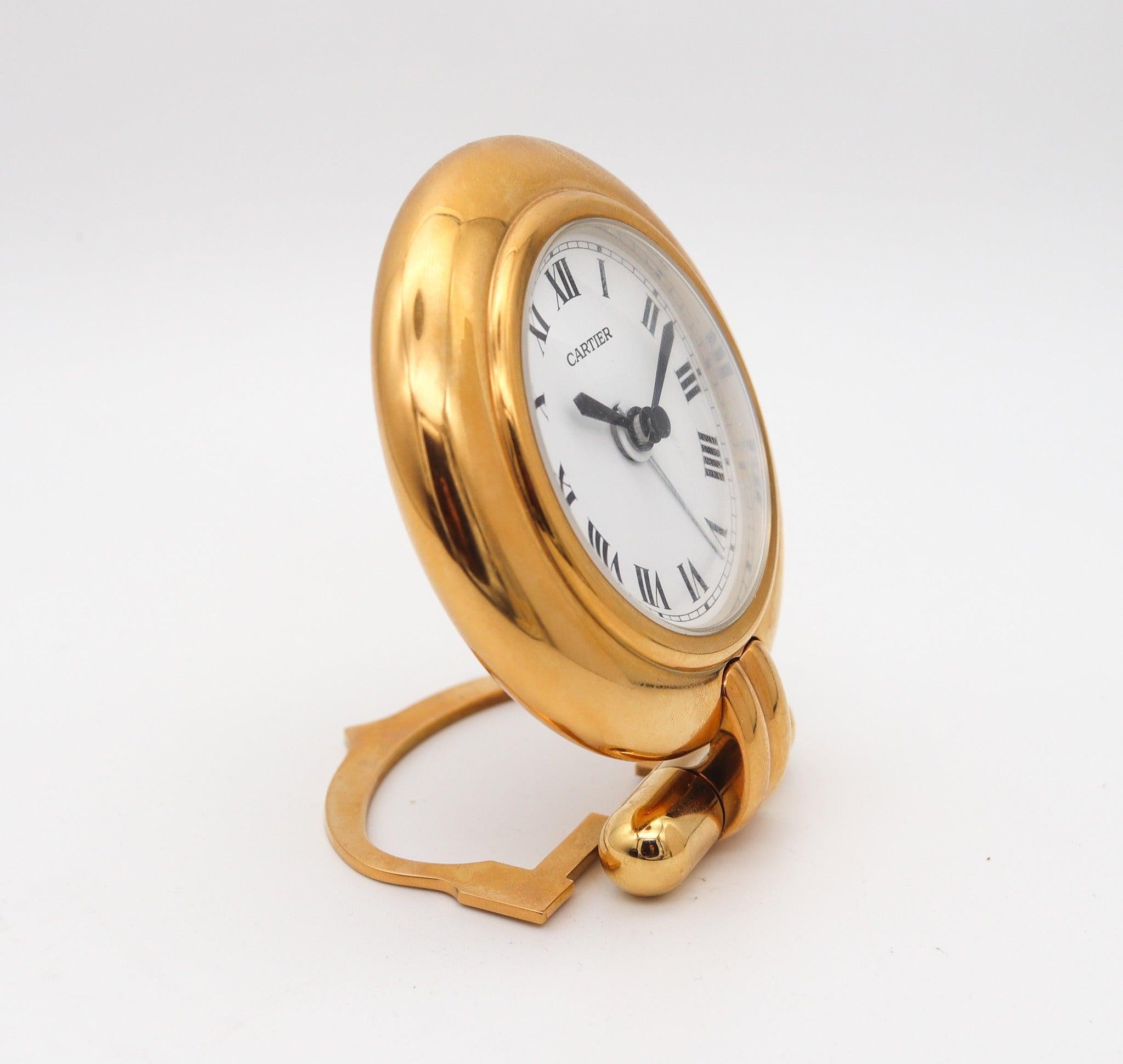 Moderno Cartier Paris 1980 Orologio da tavolo pieghevole con placcatura in oro giallo 18Kt e doratura