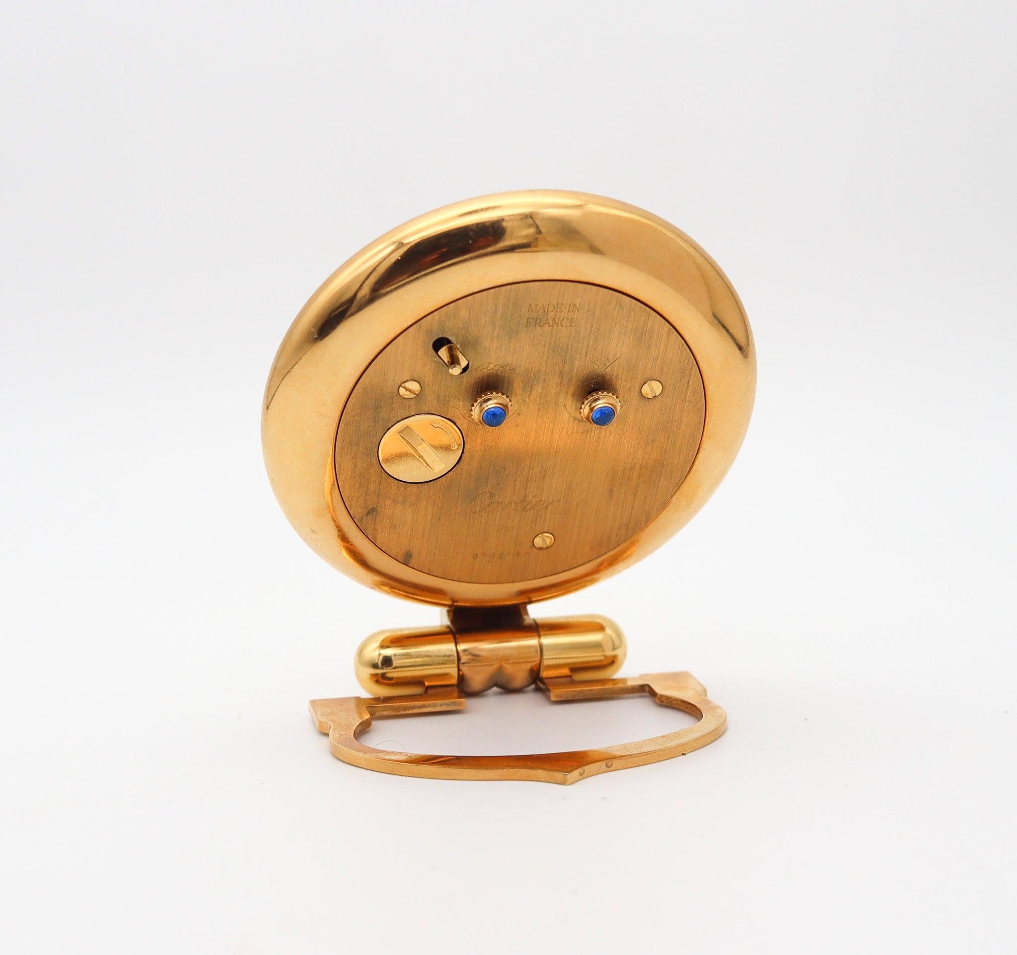 Francese Cartier Paris 1980 Orologio da tavolo pieghevole con placcatura in oro giallo 18Kt e doratura