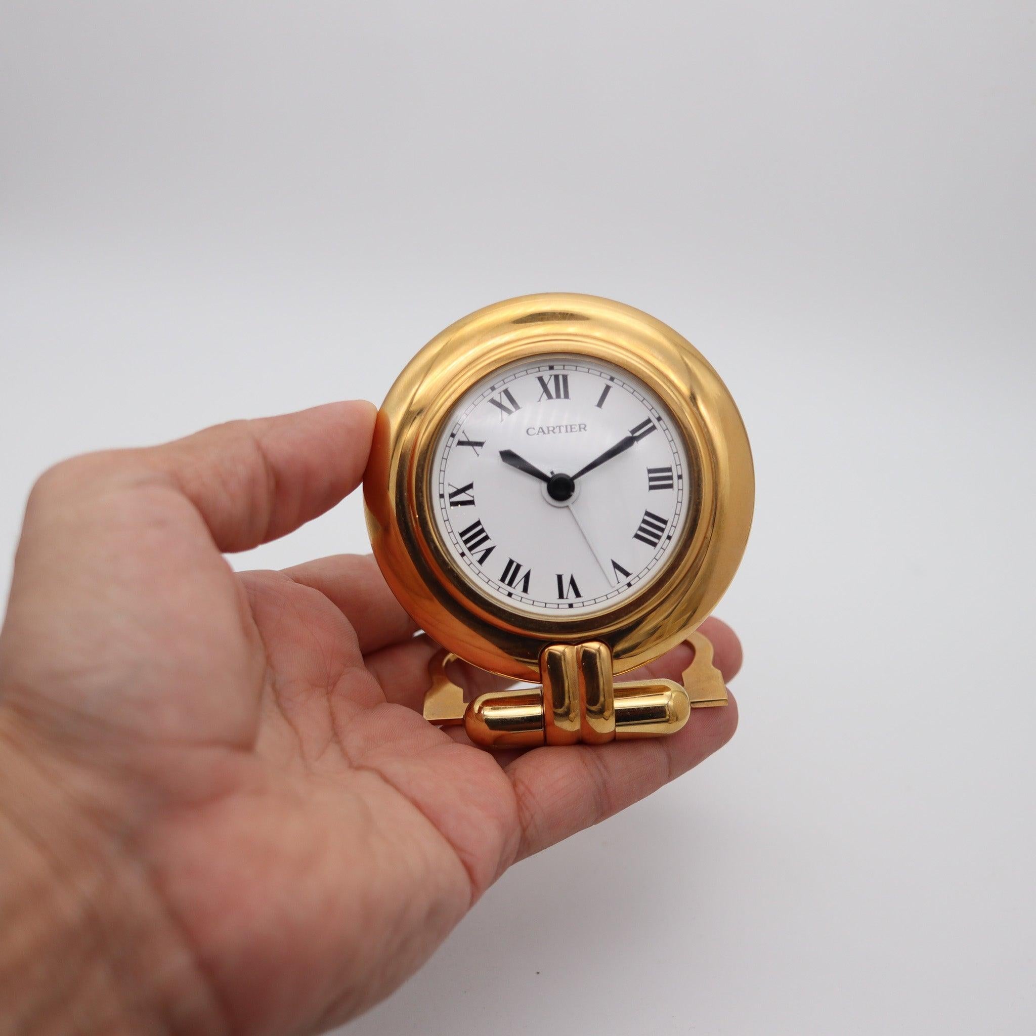Cartier Paris 1980 Orologio da tavolo pieghevole con placcatura in oro giallo 18Kt e doratura In condizioni ottime a Miami, FL