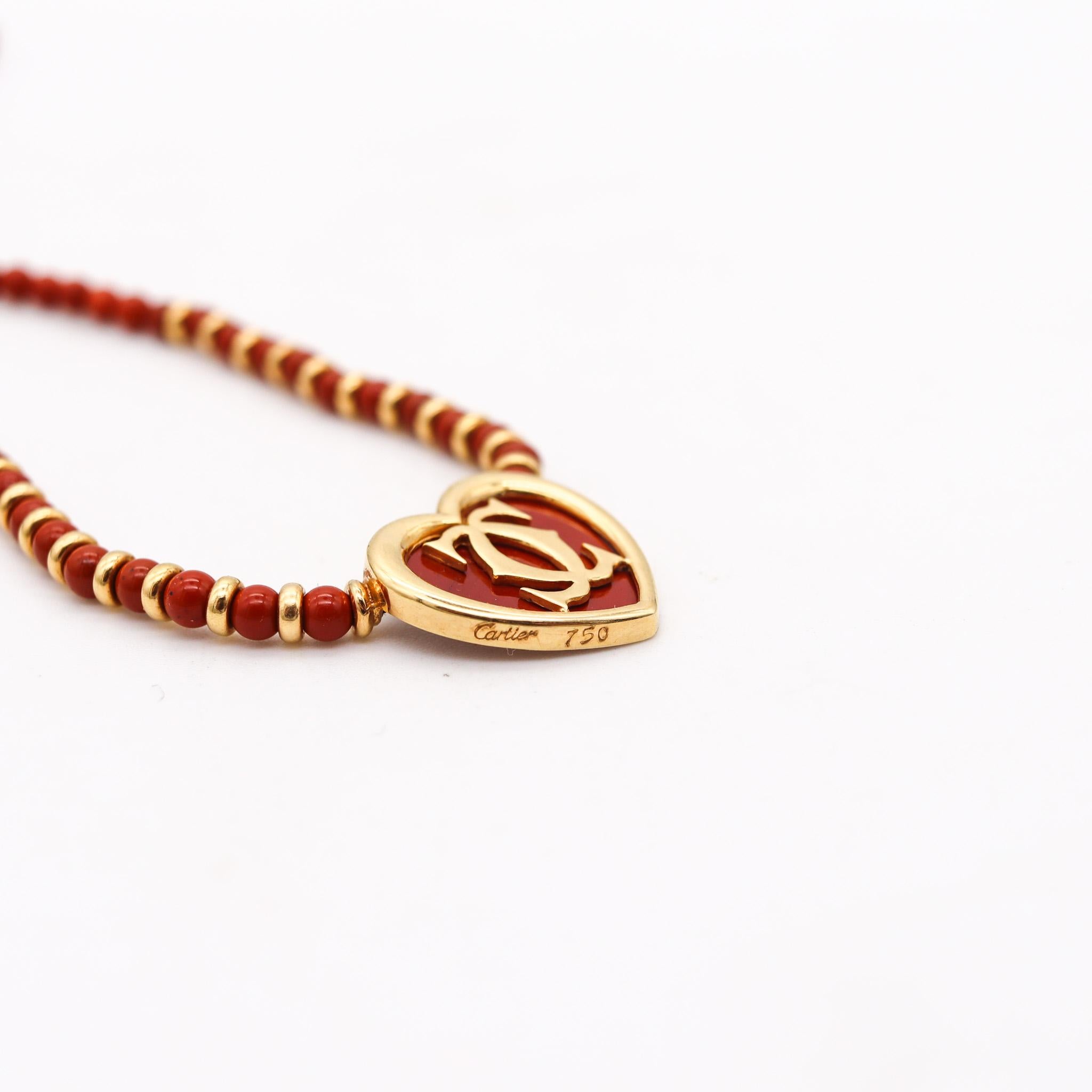 Modernist Cartier Paris 1980 Iconic Double C Jasper Heart Necklace In 18Kt Yellow Gold