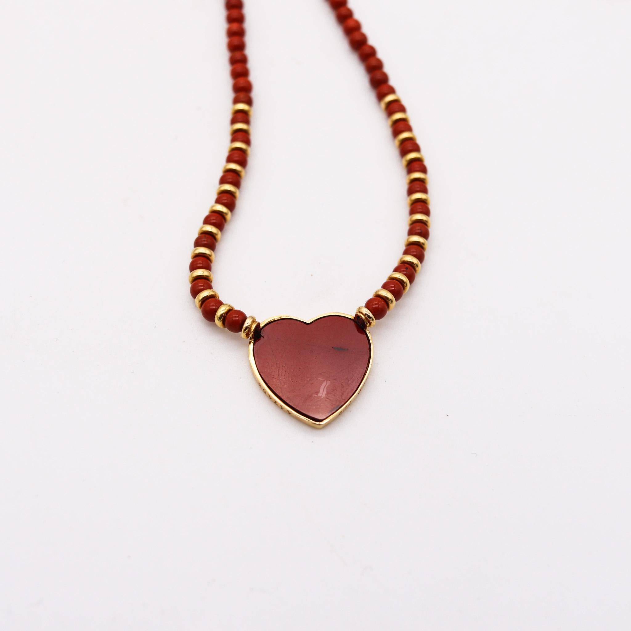 Cartier Paris 1980 Iconic Double C Jasper Heart Necklace In 18Kt Yellow Gold In Excellent Condition In Miami, FL