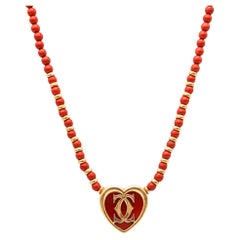 Cartier Paris 1980 Iconic Double C Jasper Heart Necklace In 18Kt Yellow Gold