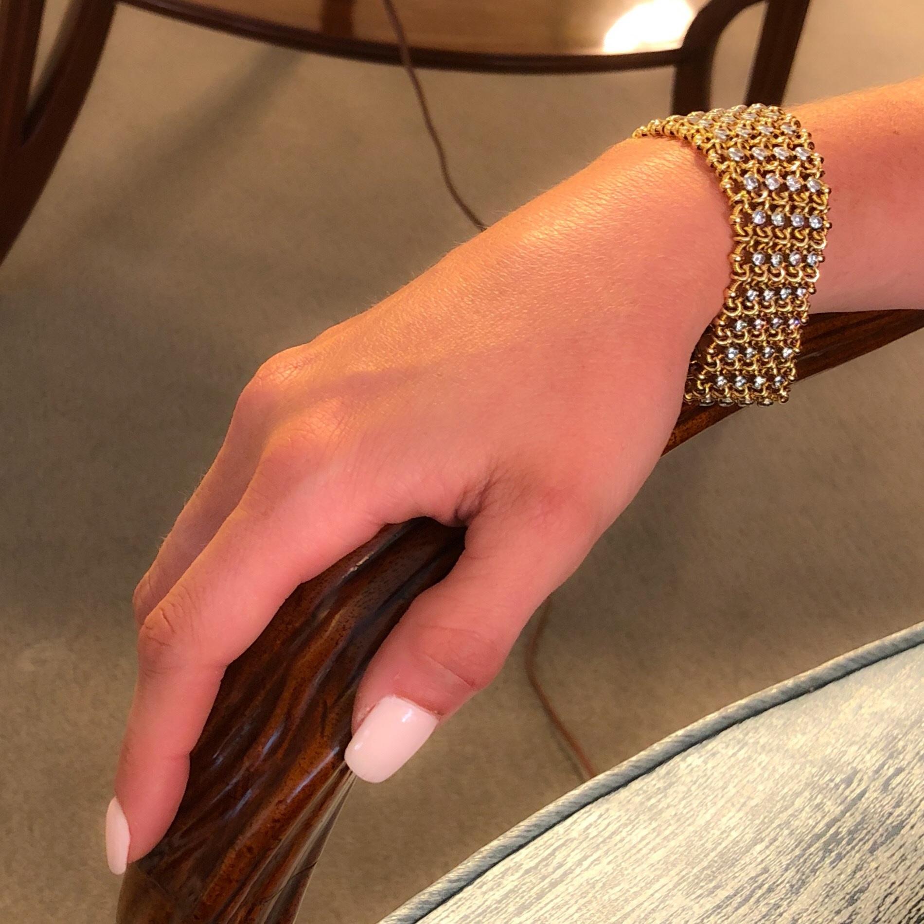 Brilliant Cut Cartier Gold and Diamond Woven Mesh Link Bracelet