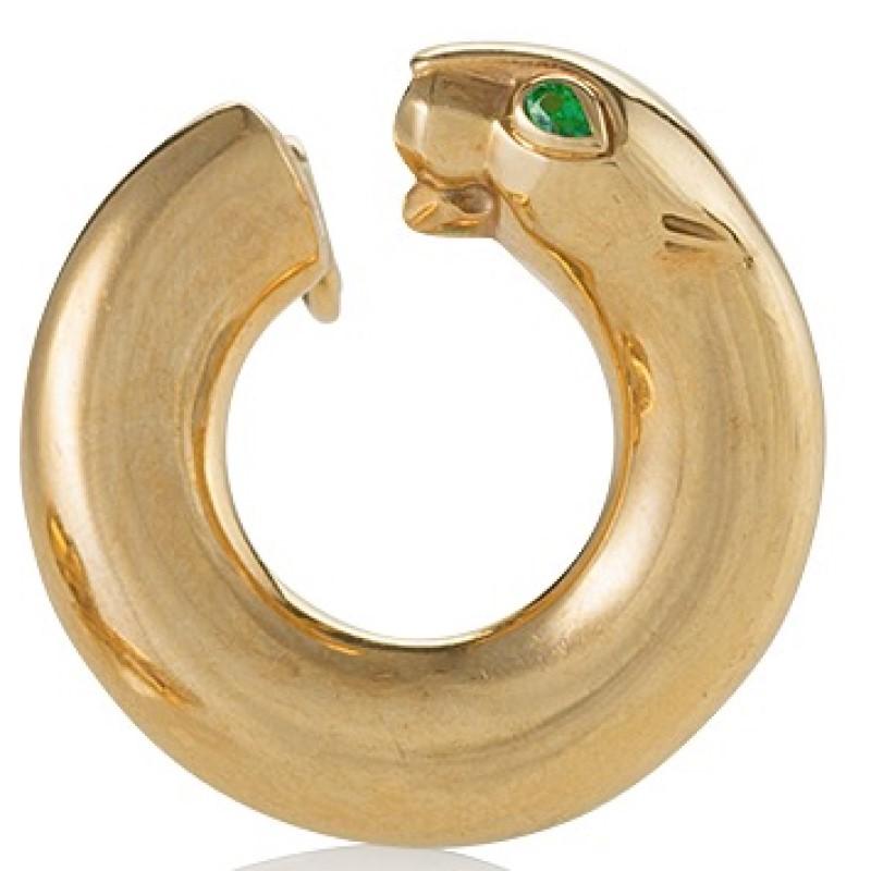 Pear Cut Cartier Paris 1990s Emerald and Gold Panther Hoop Earrings