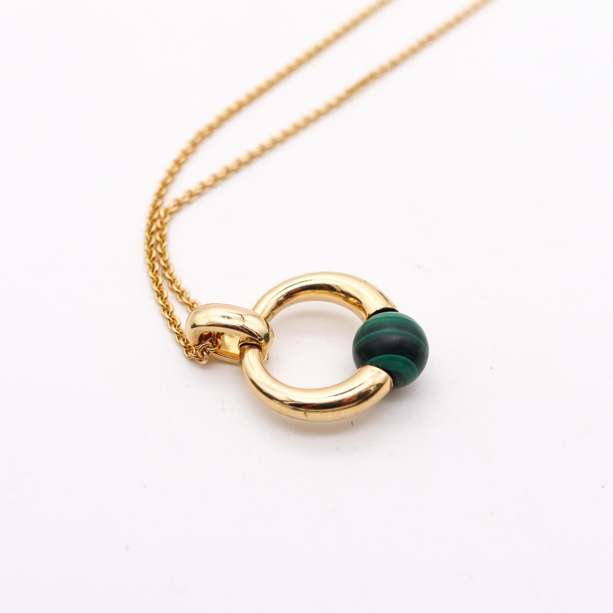 Modern Cartier Paris 1994 Rare Necklace Pendant In 18Kt Yellow Gold With Malachite For Sale