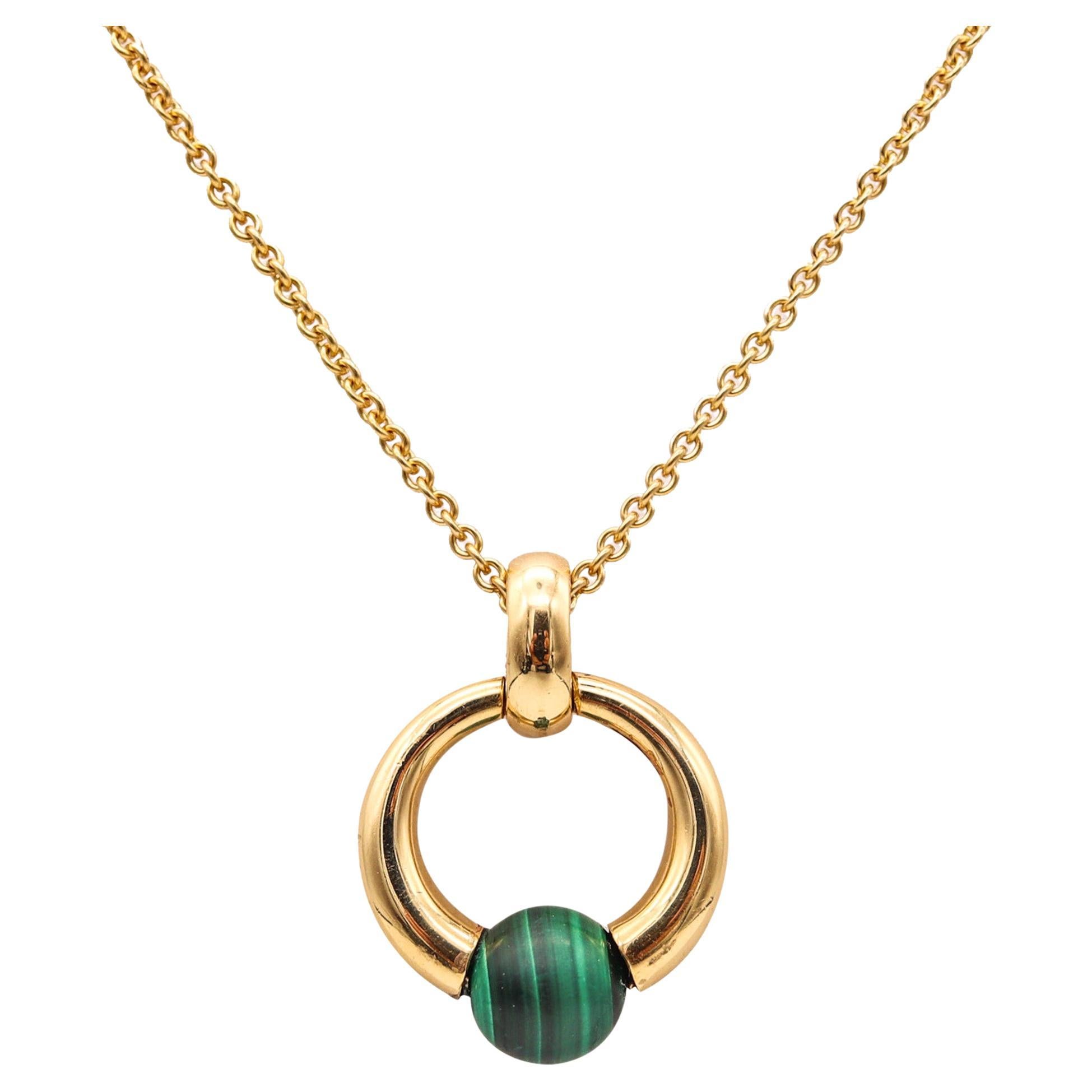 Cartier Paris 1994 Rare Necklace Pendant In 18Kt Yellow Gold With Malachite For Sale