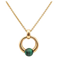 Vintage Cartier Paris 1994 Rare Necklace Pendant In 18Kt Yellow Gold With Malachite