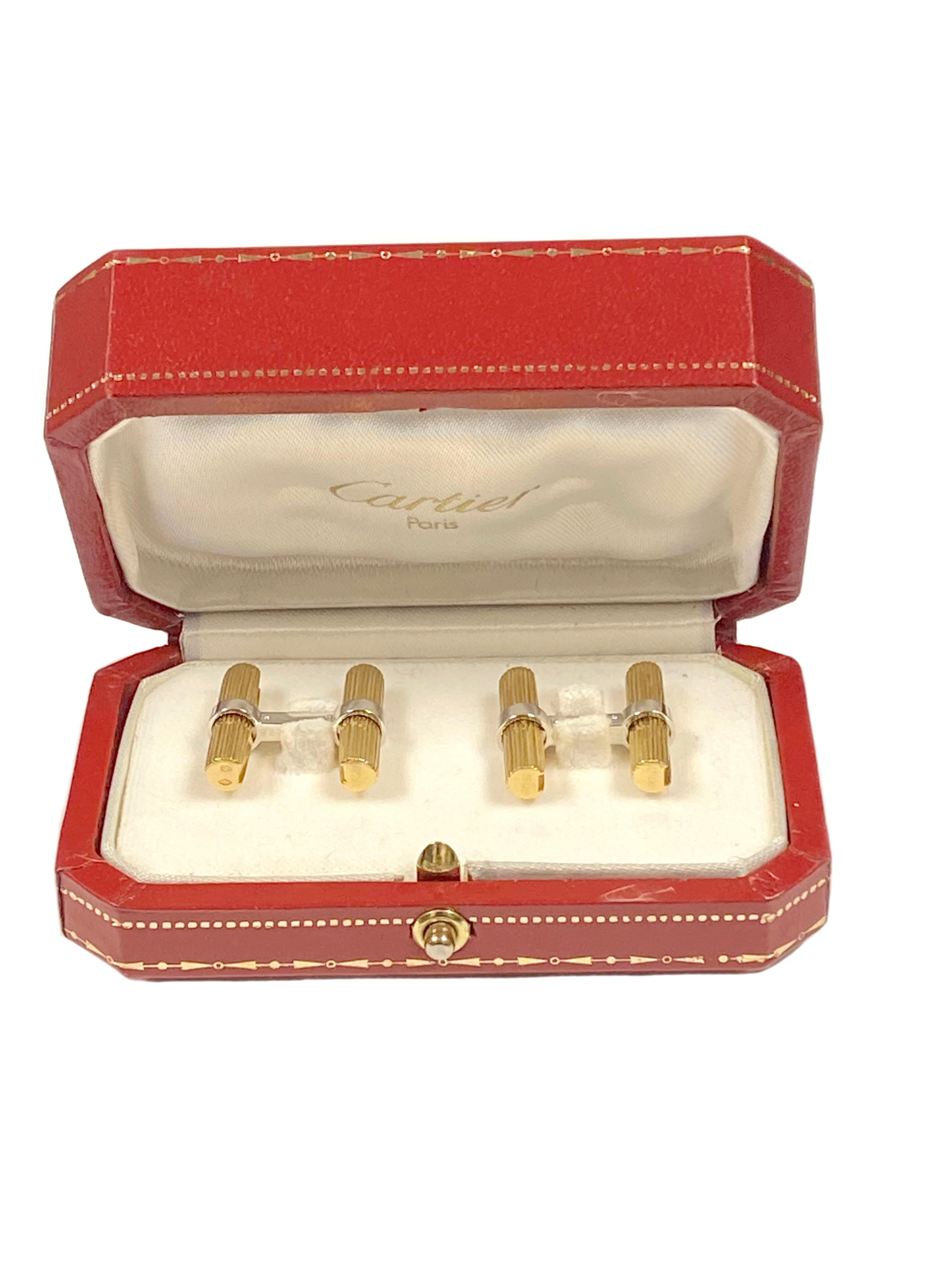 Cartier Paris 2 Tone Gold Ribbed Bar Cufflinks 1
