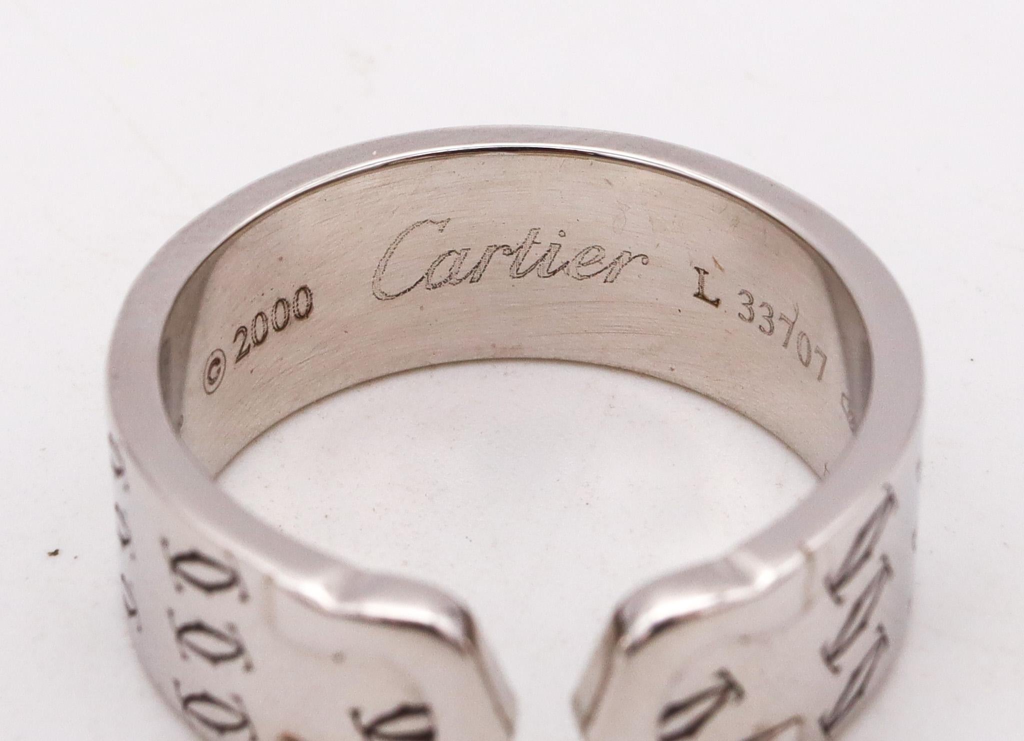 Modern Cartier Paris 2000 Millennial Double C Ring in Solid 18kt White Gold For Sale