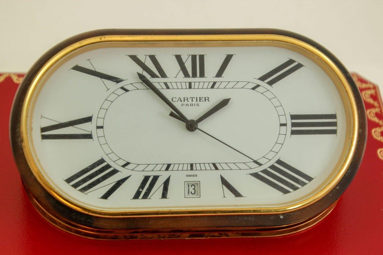 Cartier Paris Accordion Clock with Date and White Roman Numeral