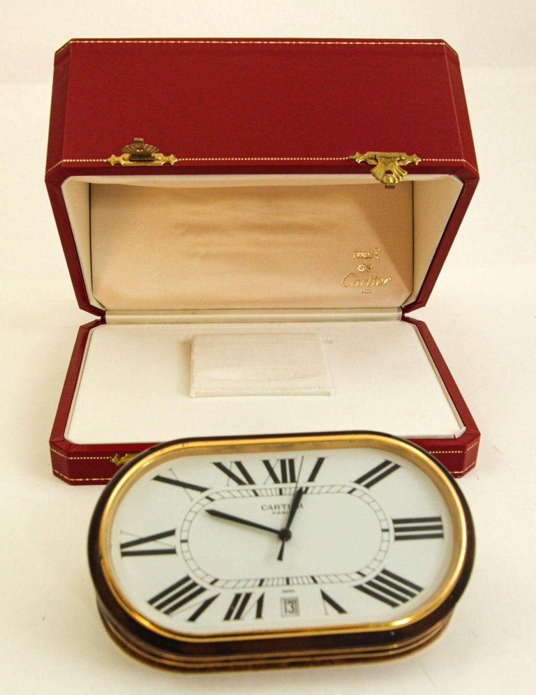 Cartier Paris Accordion Clock with Date and White Roman Numeral