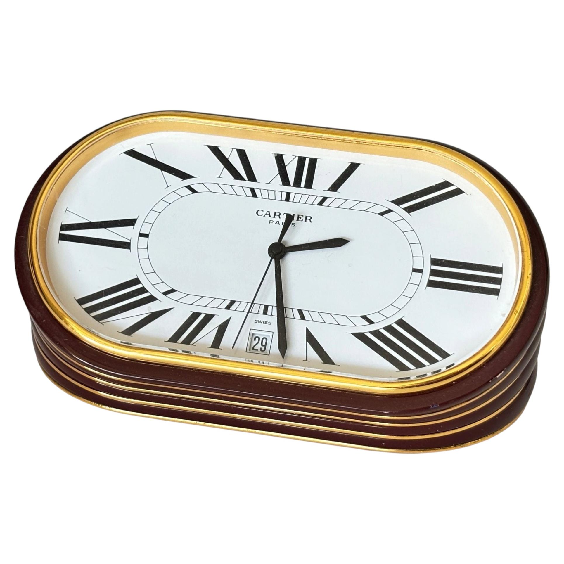 Cartier Paris Accordion Clock with Date and White Roman Numeral