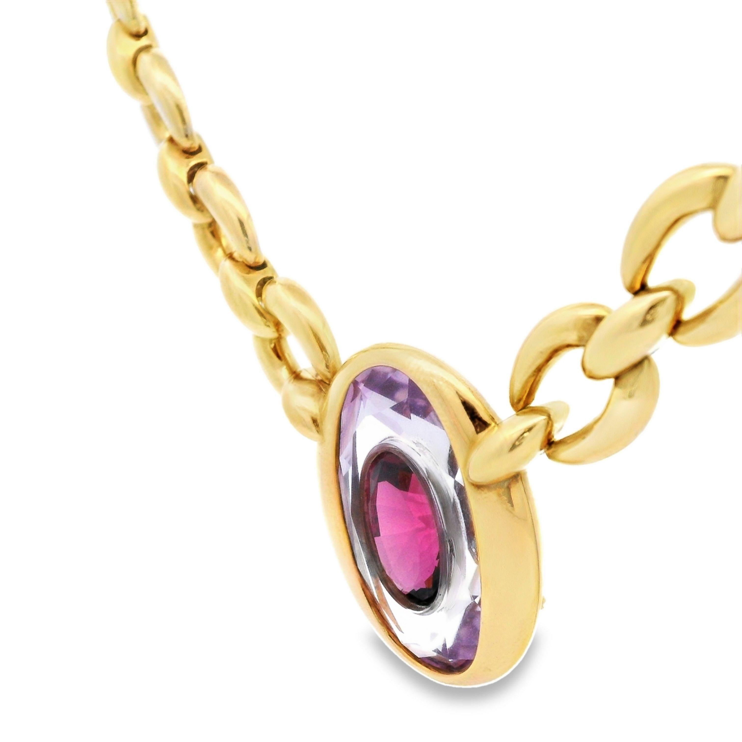 Modern Cartier Paris Amethyst Garnet Invisible Set Pendant Necklace in 18K Yellow Gold