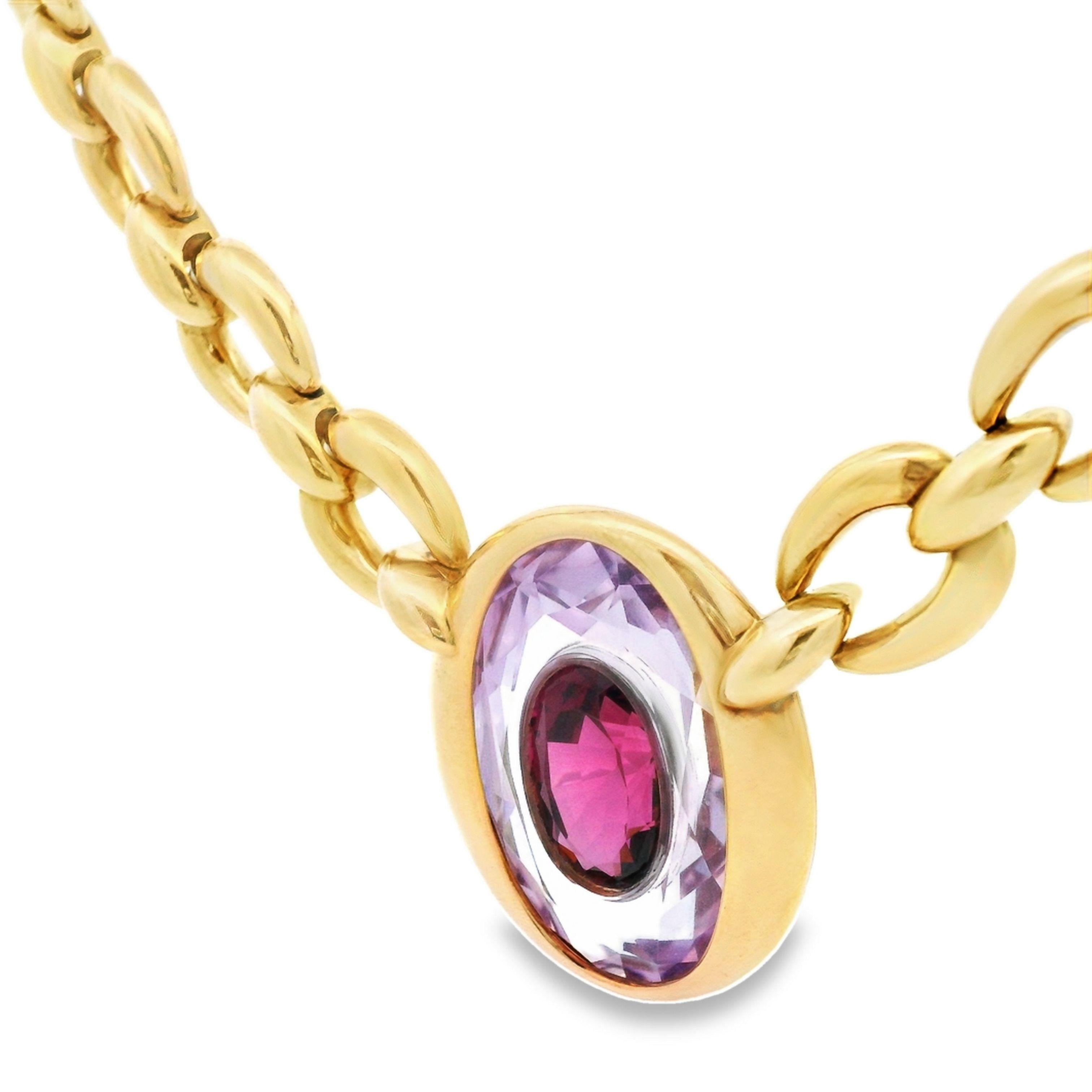 Oval Cut Cartier Paris Amethyst Garnet Invisible Set Pendant Necklace in 18K Yellow Gold