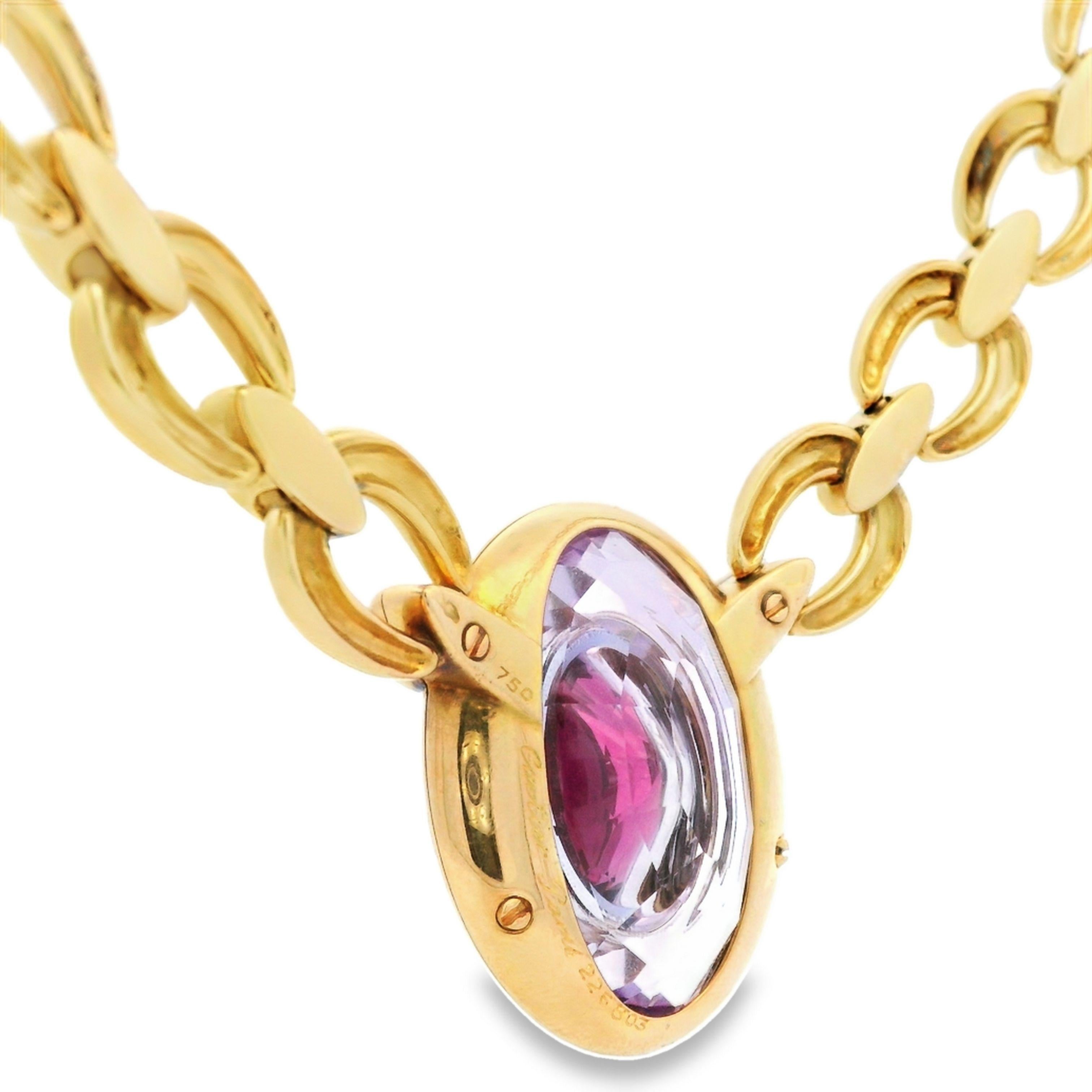 Women's Cartier Paris Amethyst Garnet Invisible Set Pendant Necklace in 18K Yellow Gold