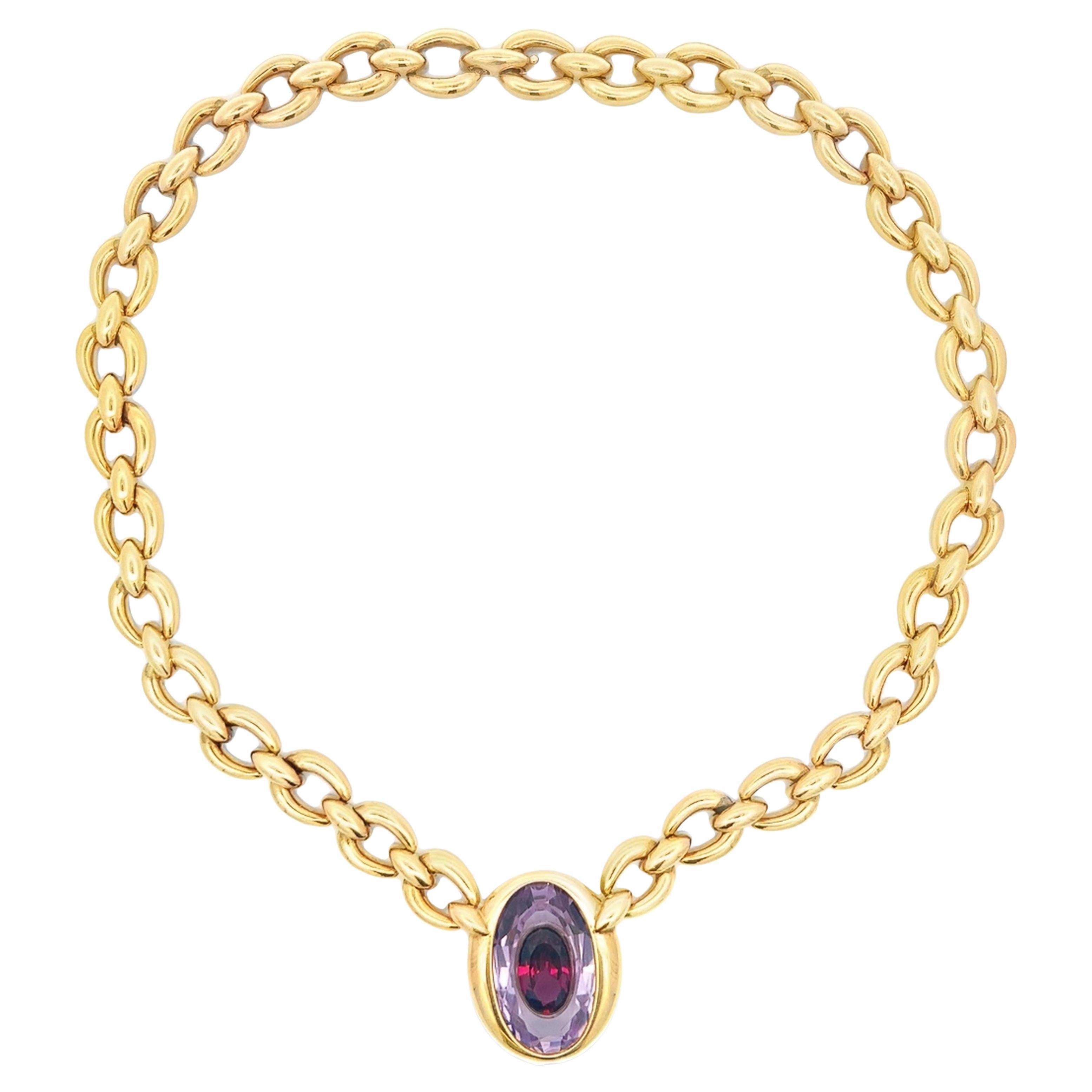 Cartier Paris Amethyst Garnet Invisible Set Pendant Necklace in 18K Yellow Gold