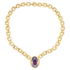 Cartier Paris Amethyst Garnet Invisible Set Pendant Necklace in 18K Yellow Gold