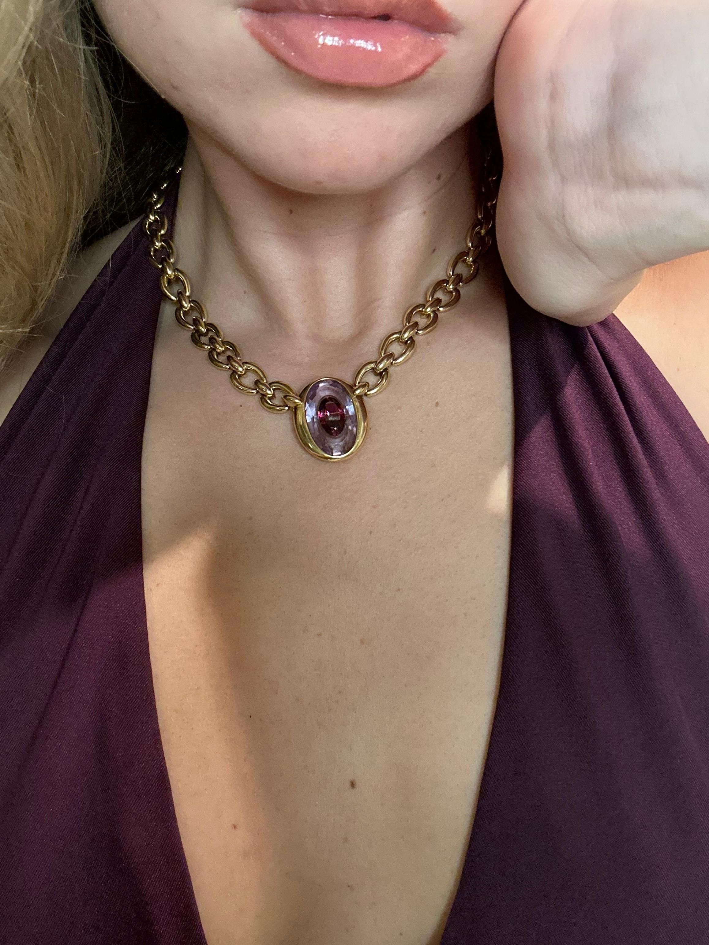 Cartier Paris Amethyst Garnet Invisible Set Pendant Necklace in 18K Yellow Gold 8
