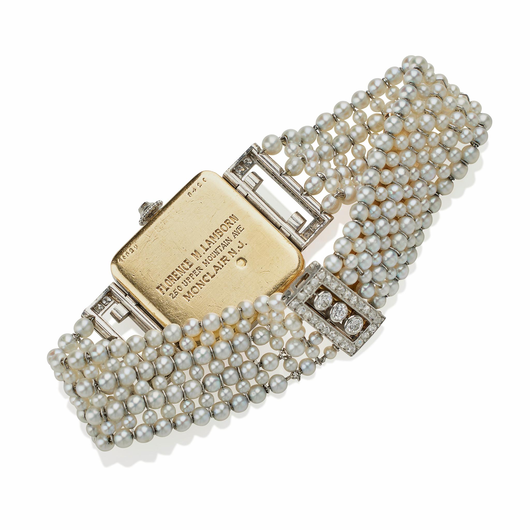 Art Deco Cartier Paris and Edmond Jaeger Seed Pearl and Diamond Wristwatch For Sale