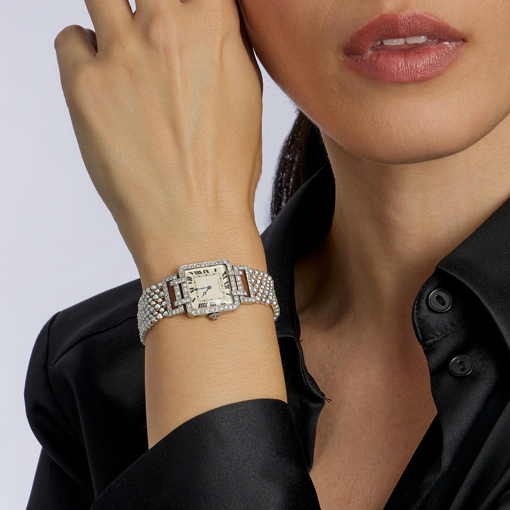 Cartier Paris und Edmond Jaeger Saatperlen- und Diamant-Armbanduhr für Damen oder Herren im Angebot