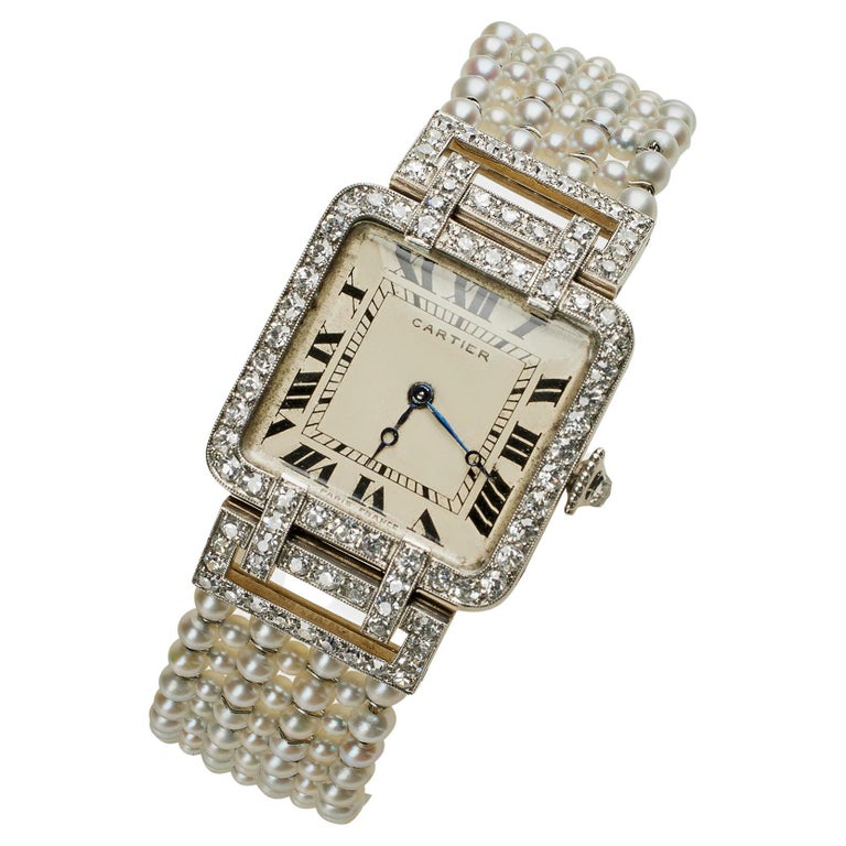 Cartier Paris and Edmond Jaeger Seed-Pearl and Diamond Wristwatch, 1910–20, offered by Macklowe Gallery