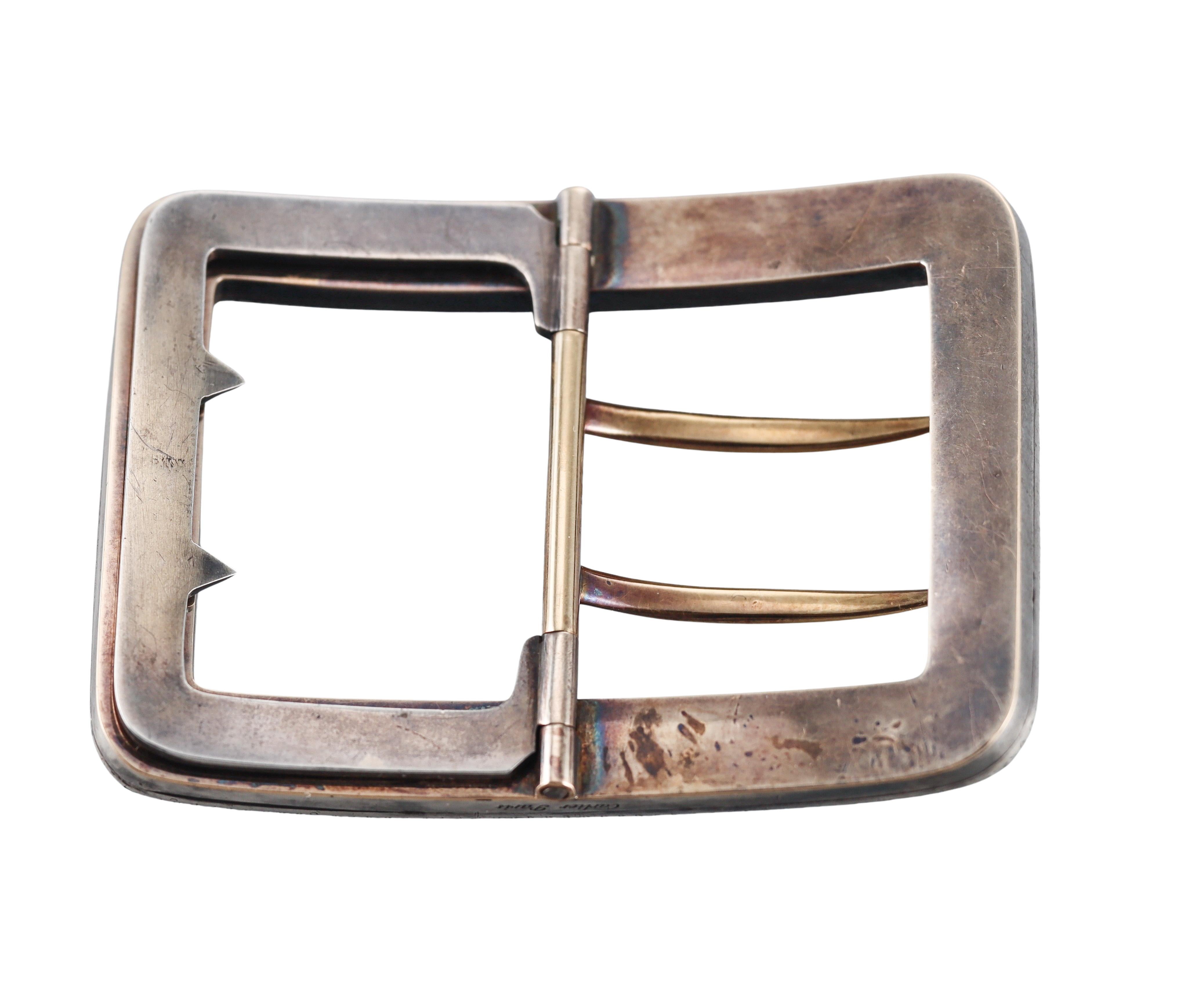 Cartier Paris Antique Gold Silver Guilloche Diamond Buckle Clip In Excellent Condition For Sale In New York, NY