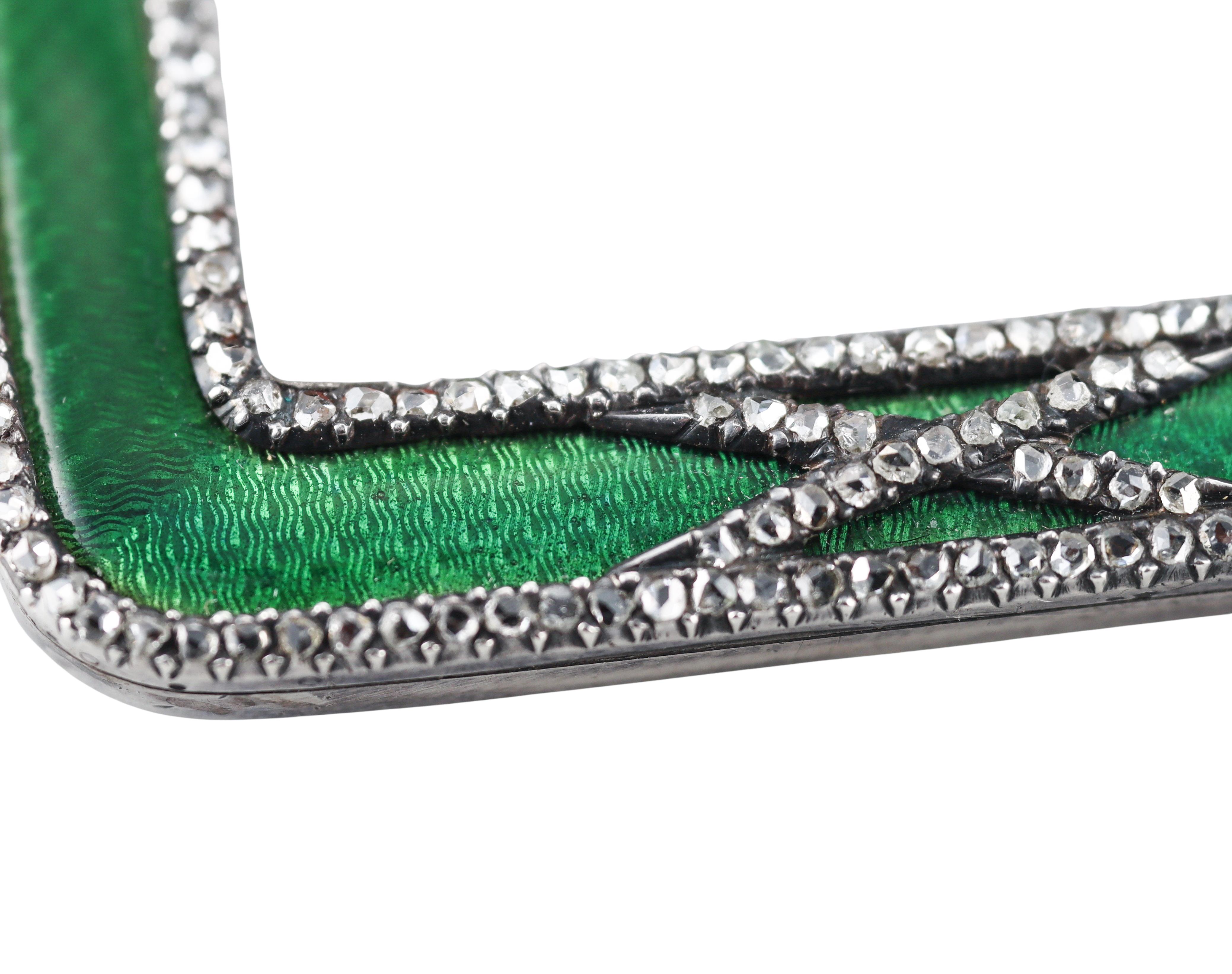 Women's or Men's Cartier Paris Antique Gold Silver Guilloche Diamond Buckle Clip For Sale