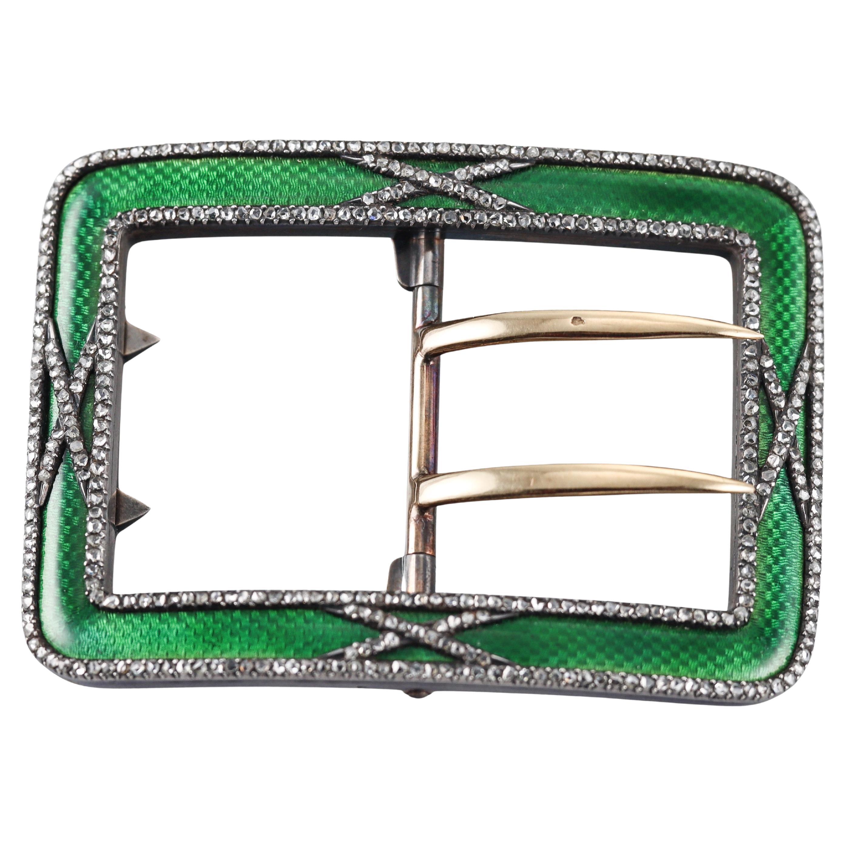 Cartier Paris Antique Gold Silver Guilloche Diamond Buckle Clip