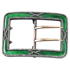 Cartier Paris Antique Gold Silver Guilloche Diamond Buckle Clip