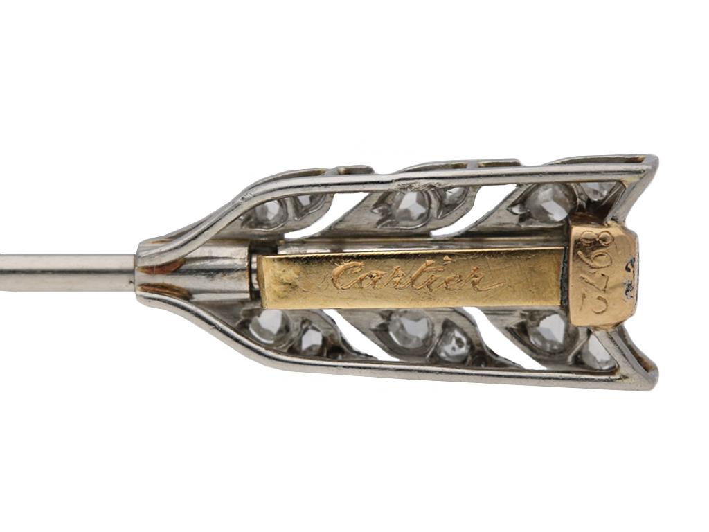 Women's Cartier Paris Antique Rose Diamond Set Gold Platinum Jabot Pin
