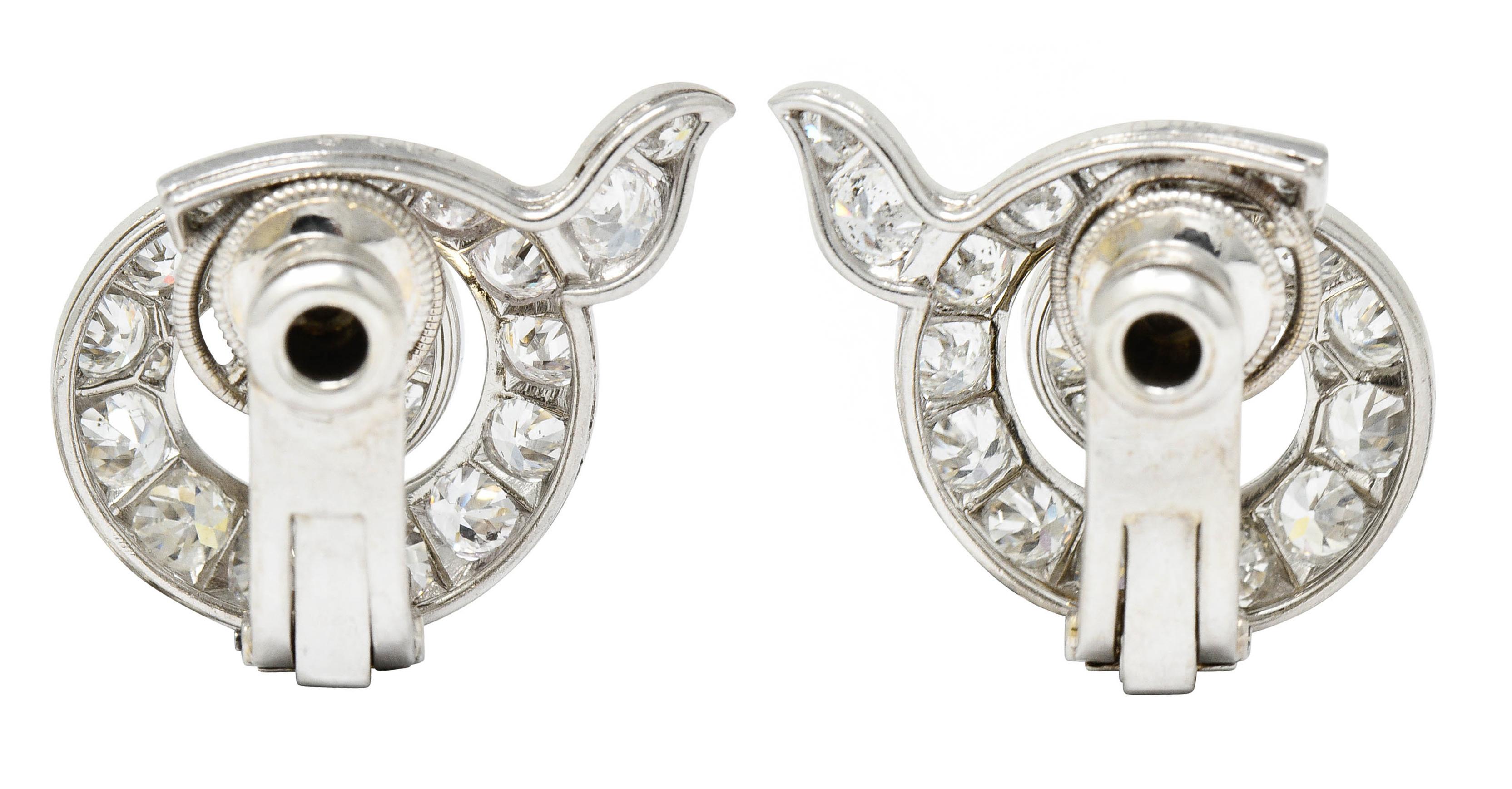 Women's or Men's Cartier Paris Art Deco 5.00 Carats Diamond Platinum Swirl Earrings, Circa 1930's