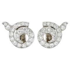 Cartier Paris Art Deco 5.00 Carats Diamond Platinum Swirl Earrings, Circa 1930's