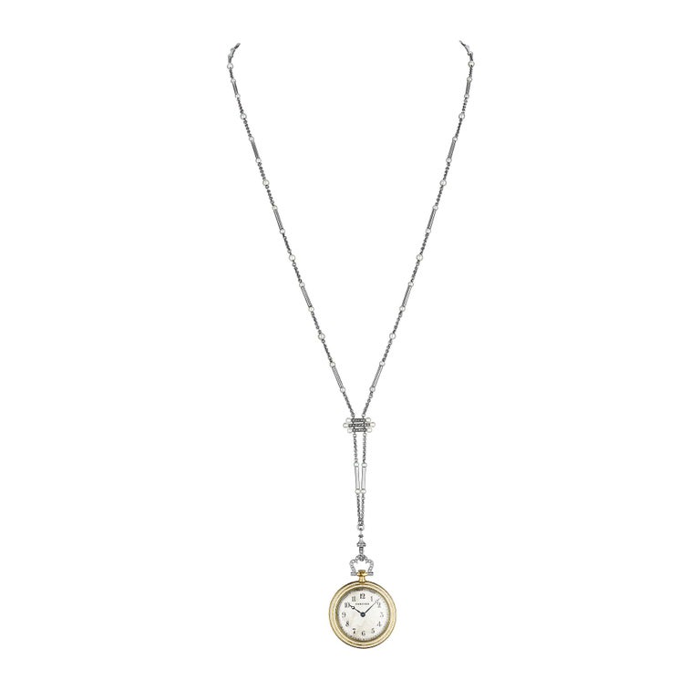 Cartier Paris Art Deco Diamond Natural Pearl Enamel Gold Watch Pendant ...