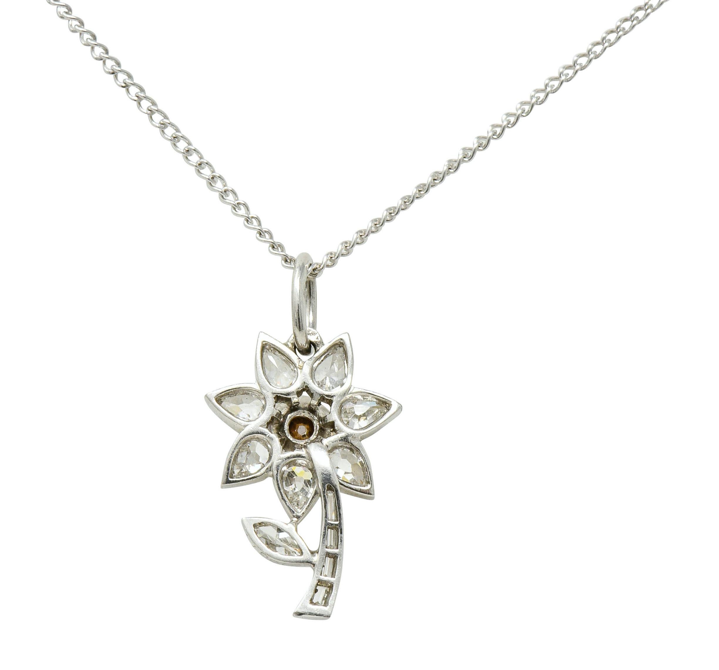 Cartier Paris Art Deco Diamond Platinum Flower Pendant Necklace 4