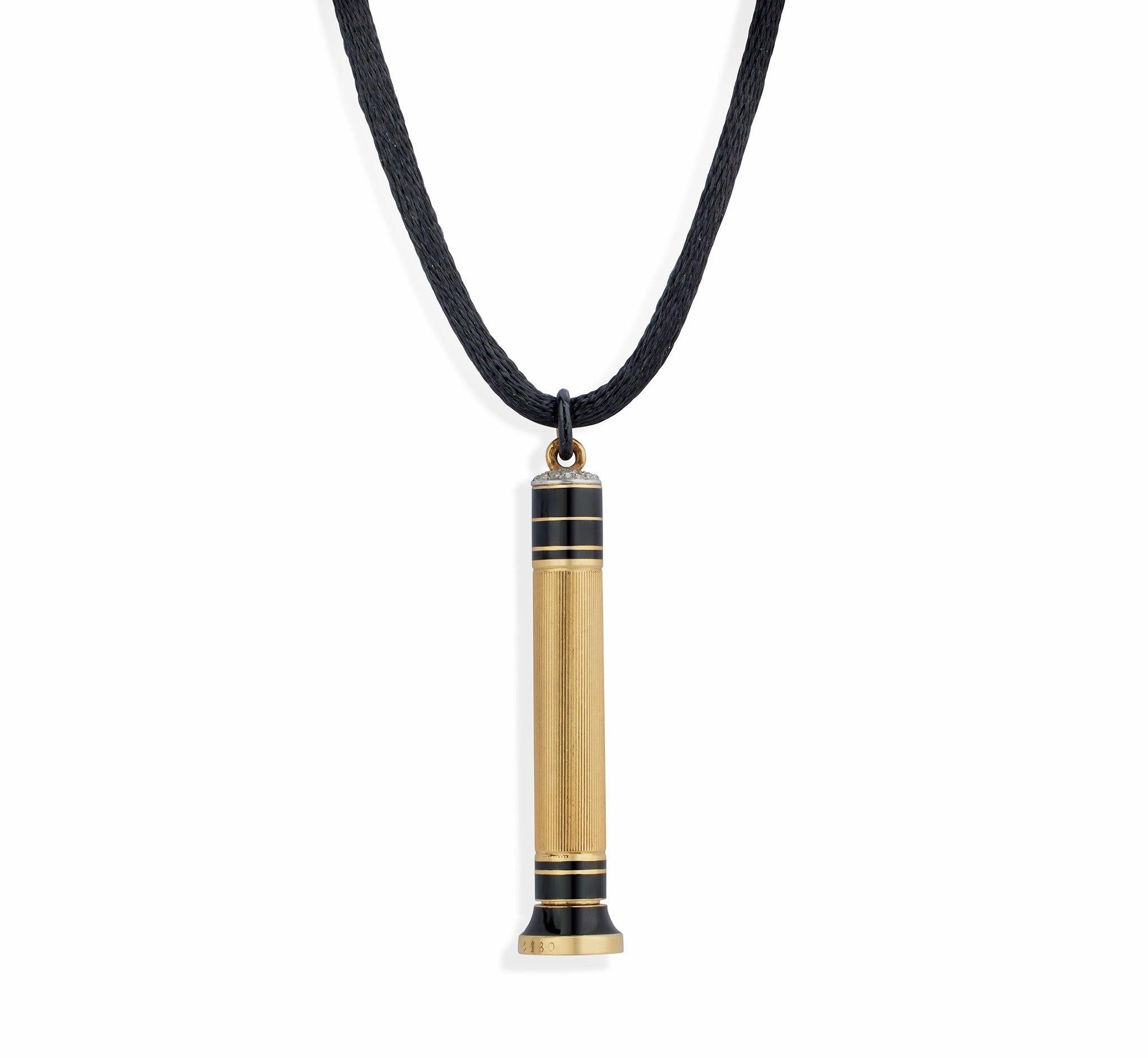 Cartier Paris Art Deco Enamel and Diamond Pencil Pendant Necklace In Excellent Condition For Sale In New York, NY