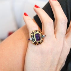CARTIER Paris Art Deco Enameled Cocktail Ring 18Kt Gold With Diamonds & Gemstone