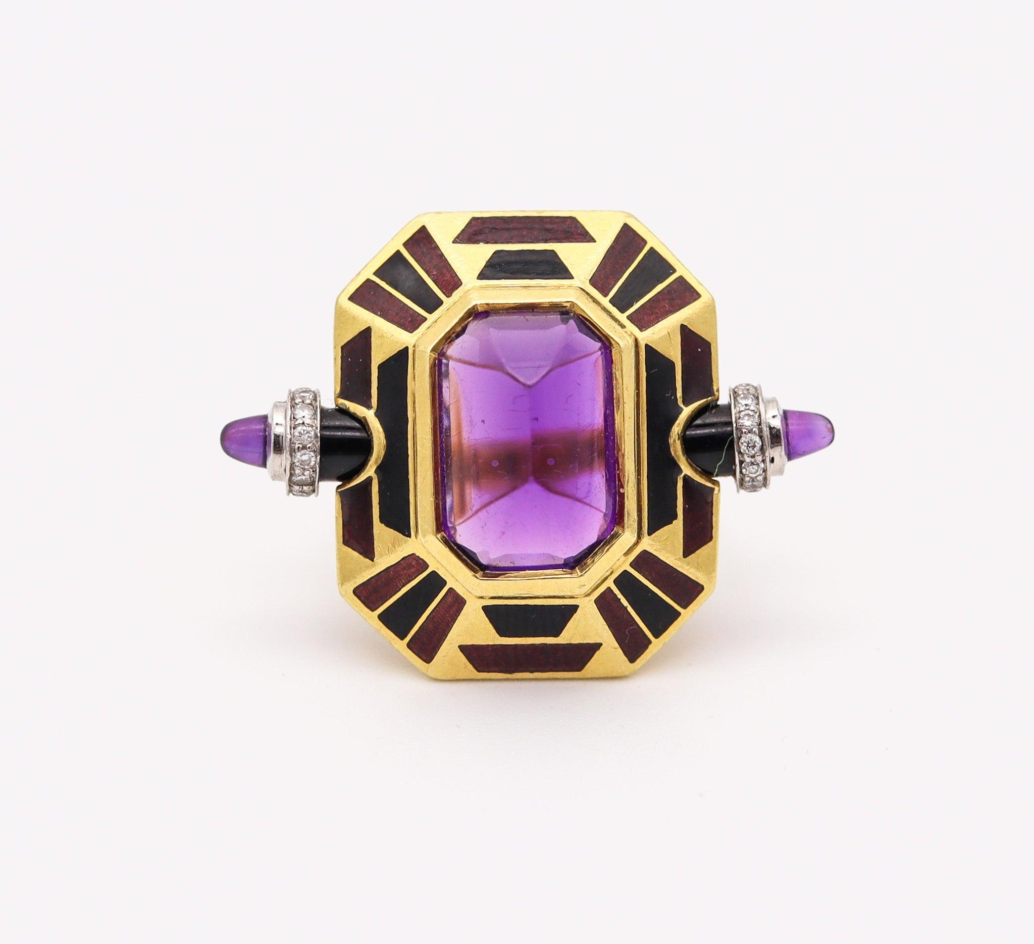 CARTIER Paris Art Deco Enameled Cocktail Ring 18Kt Gold With Diamonds & Gemstone In Excellent Condition For Sale In Miami, FL