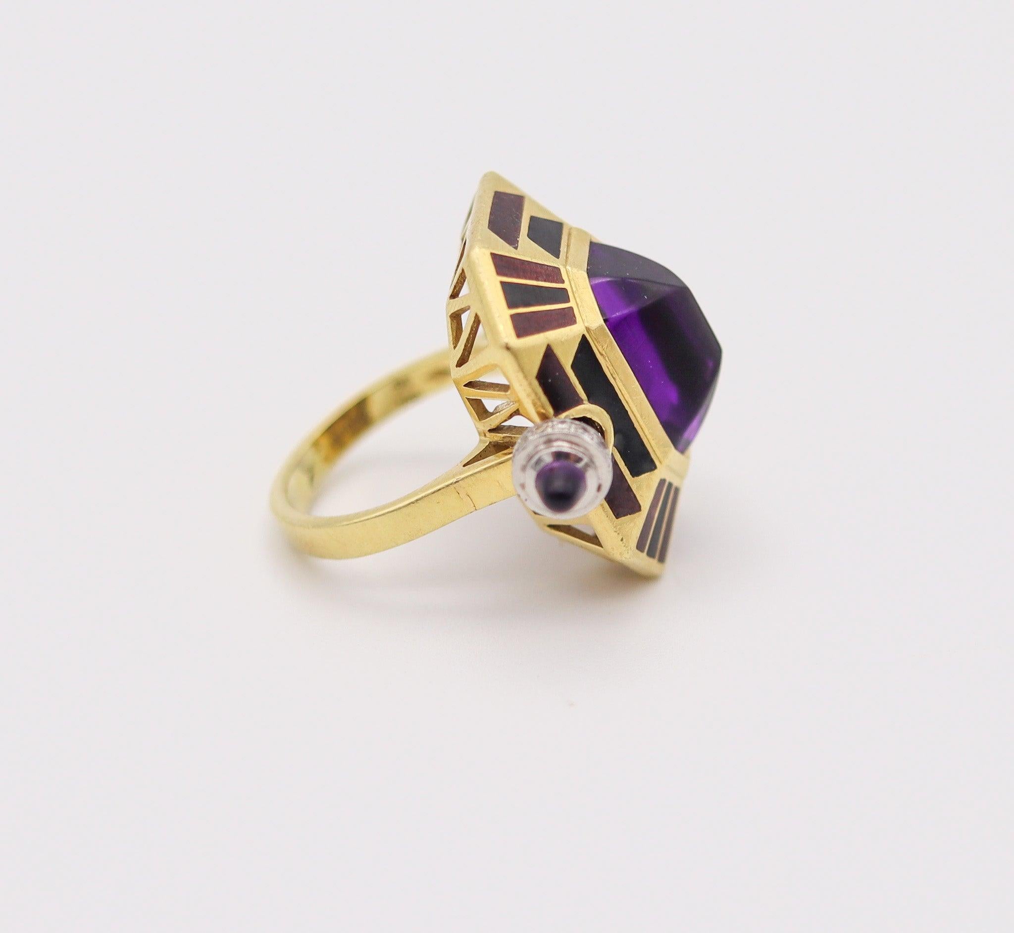 Women's CARTIER Paris Art Deco Enameled Cocktail Ring 18Kt Gold With Diamonds & Gemstone For Sale