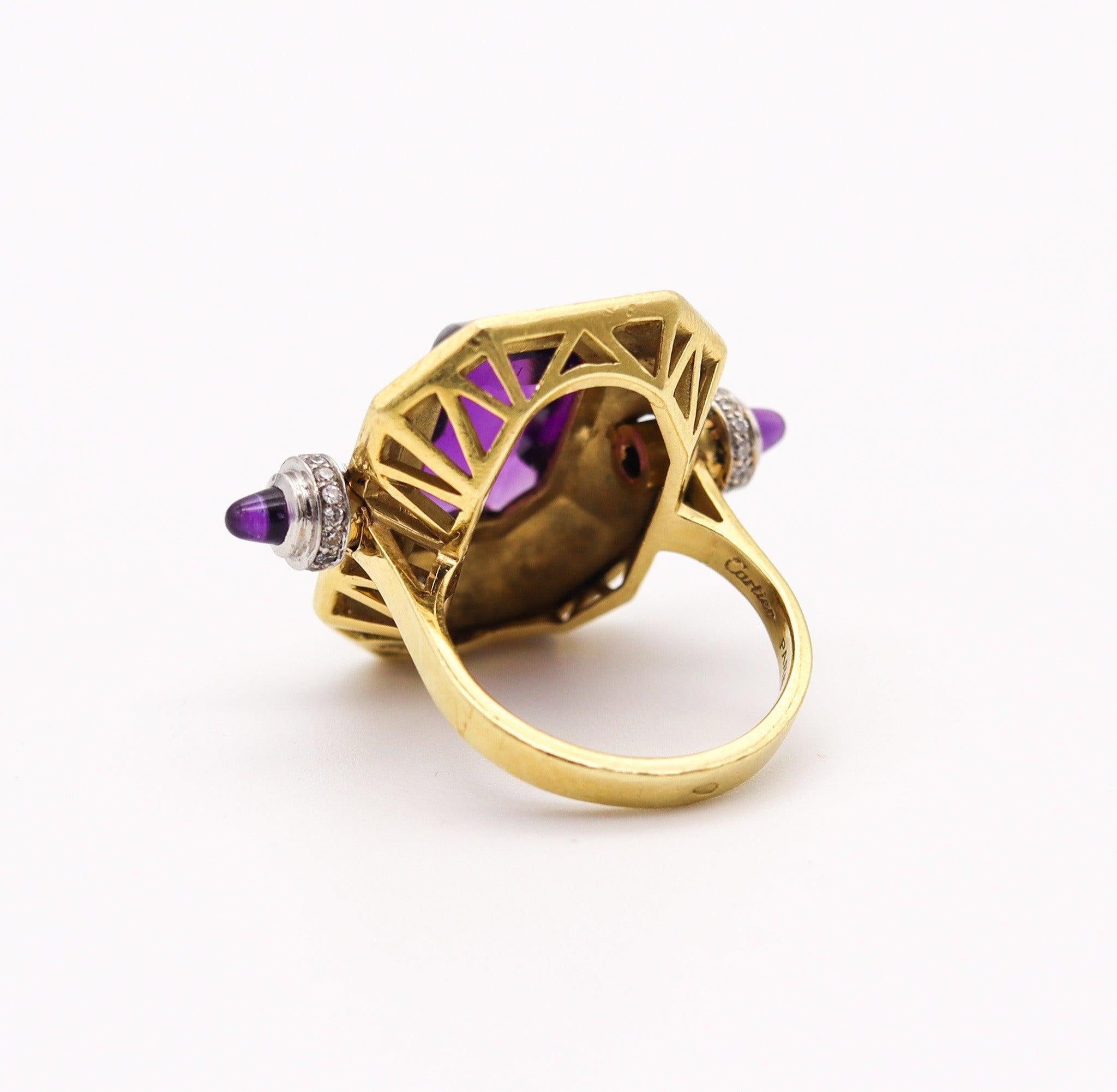CARTIER Paris Art Deco Enameled Cocktail Ring 18Kt Gold With Diamonds & Gemstone For Sale 1