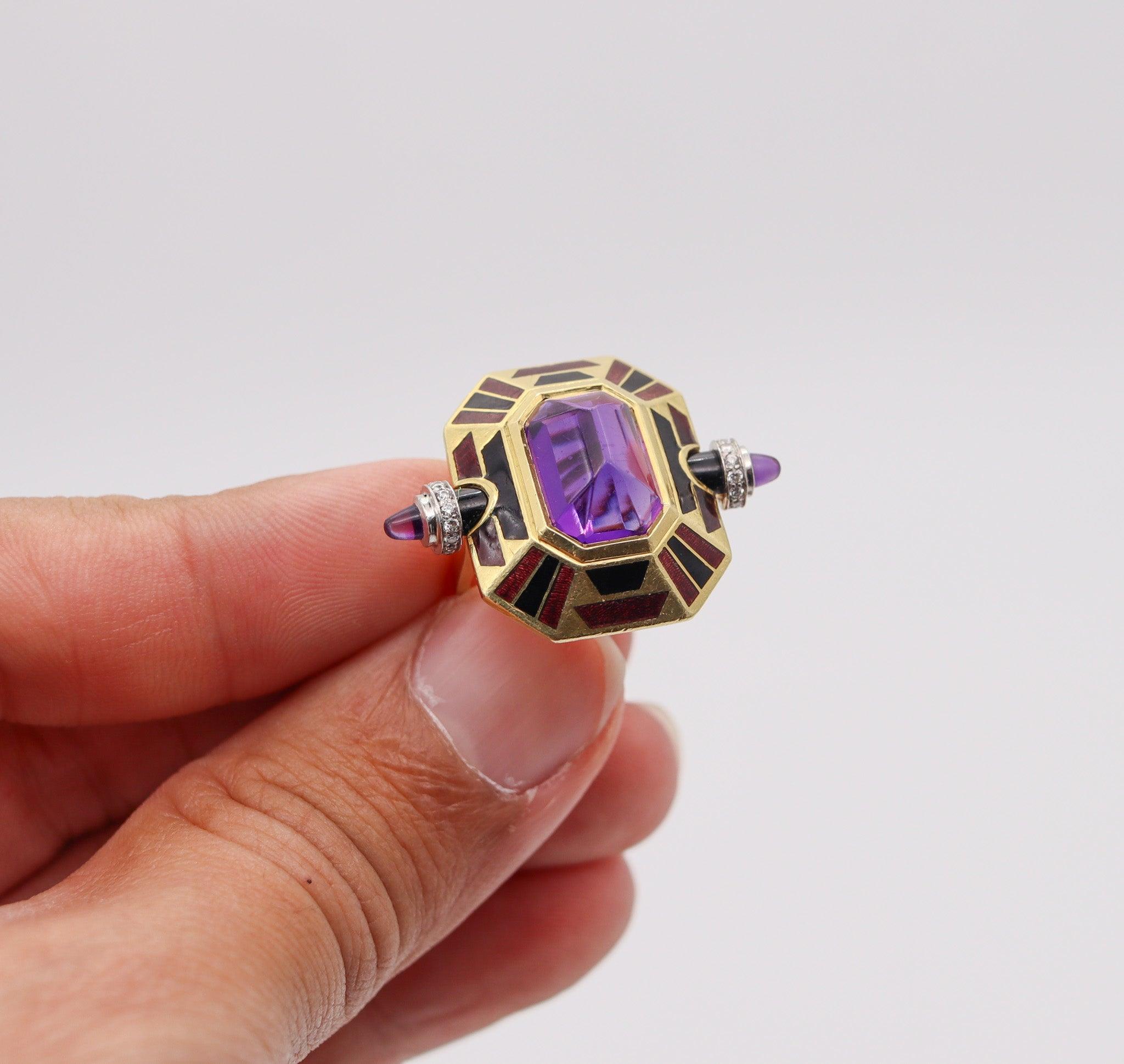 CARTIER Paris Art Deco Enameled Cocktail Ring 18Kt Gold With Diamonds & Gemstone For Sale 4