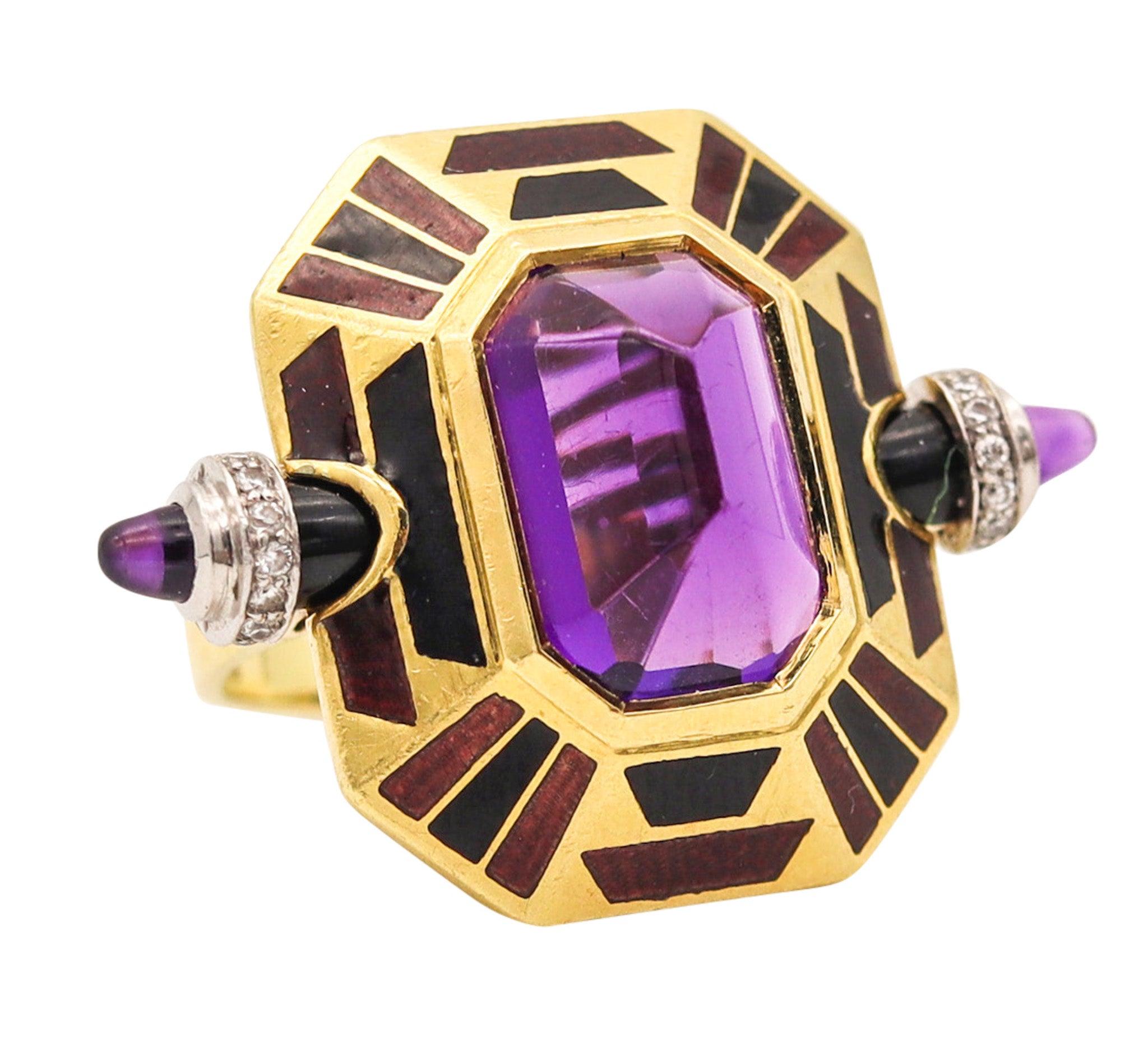 Cartier Paris Art Deco Anello da cocktail smaltato in oro 18Kt con diamanti e pietre preziose