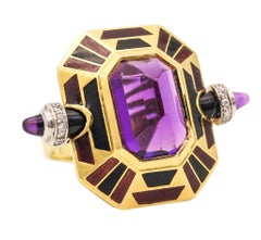 CARTIER Paris Bague cocktail Art déco en or 18 carats émaillé avec diamants et pierres précieuses