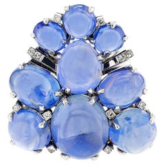 Cartier Paris Art Deco GIA Certified Unheated Ceylon Sapphire Cabochon Brooch