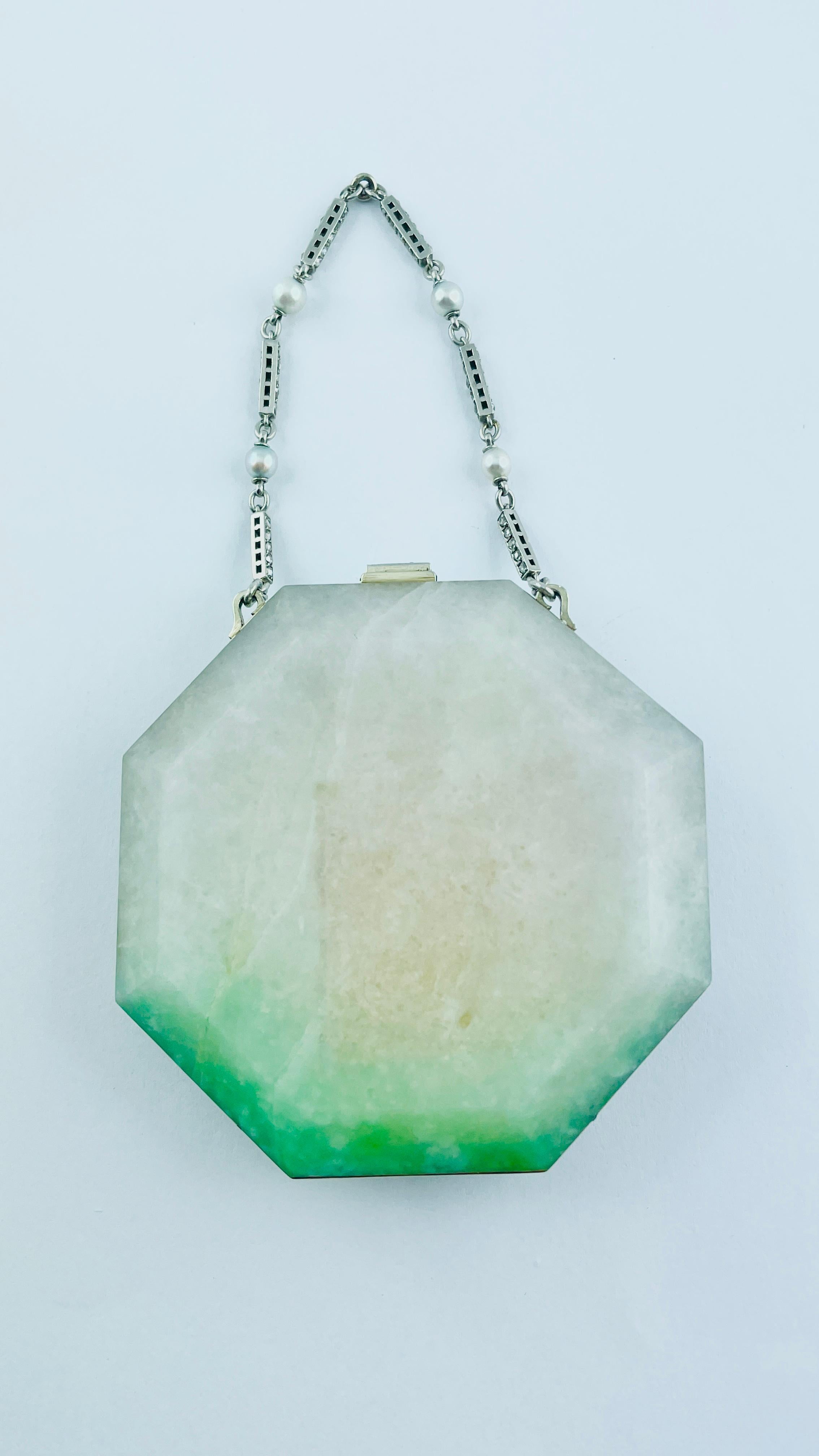 Cartier Paris Art Deco Jade Diamant Damen Waschtischtasche (Rosenschliff) im Angebot